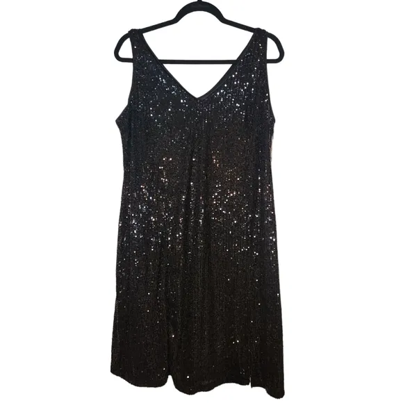 1. State Phoebe Slip Rich Black Time Sequins Dress Size 14W Above Knee Cocktail