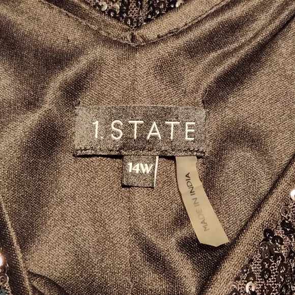 1. State Phoebe Slip Rich Black Time Sequins Dress Size 14W Above Knee Cocktail