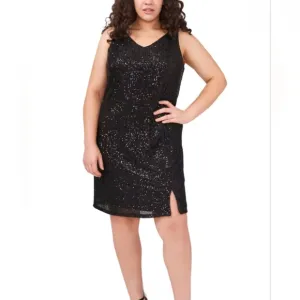 1. State Phoebe Slip Rich Black Time Sequins Dress Size 14W Above Knee Cocktail