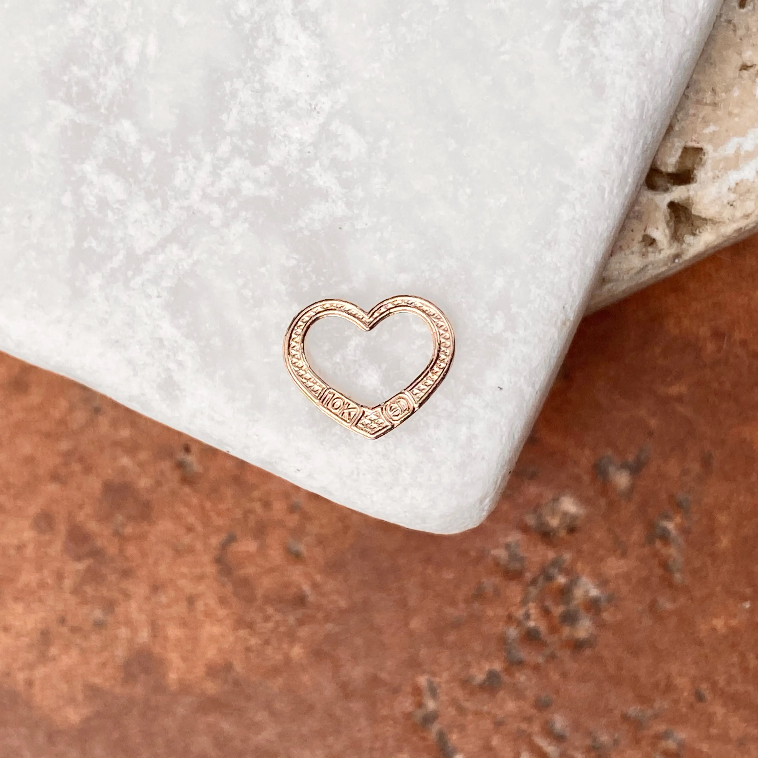 10KT Rose Gold Mini Open Heart Pendant Charm Slide