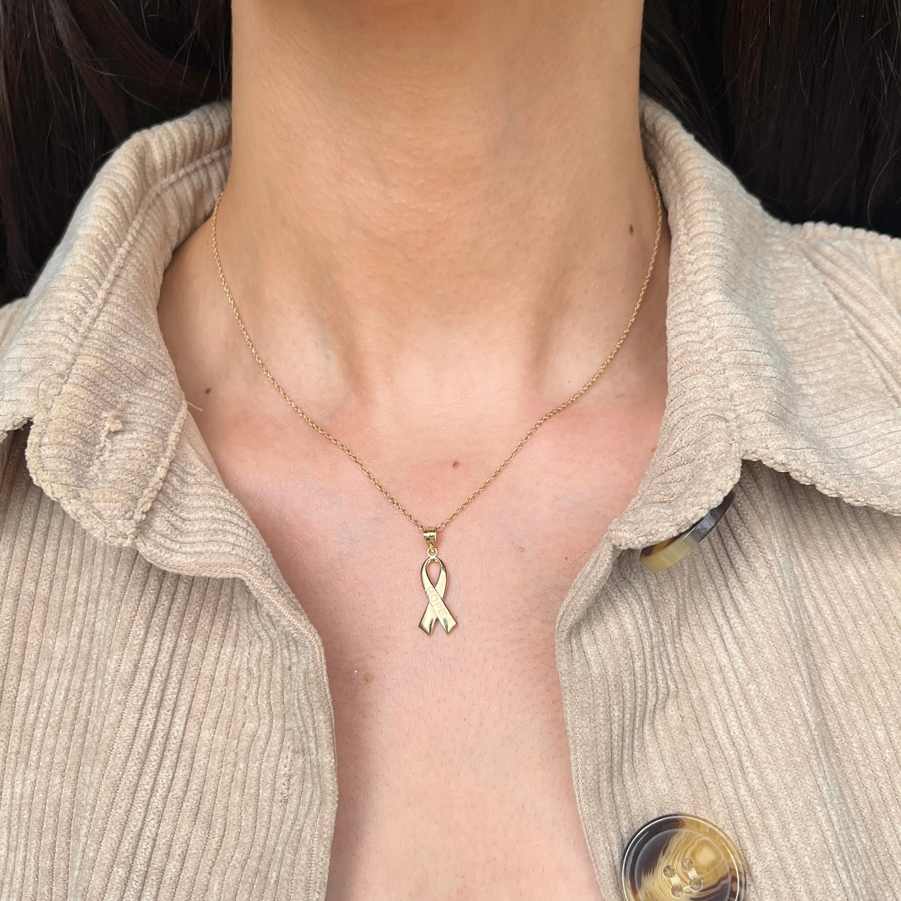 10KT Yellow Gold Cancer Awareness Hope Ribbon Pendant