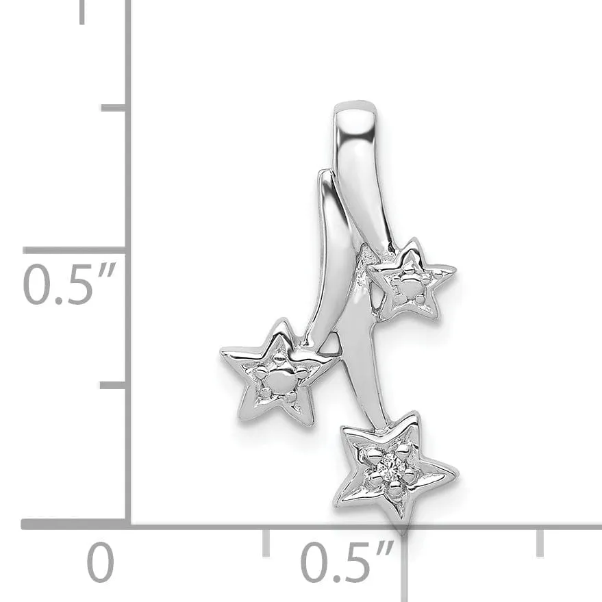 14k White Gold Polished Diamond Shooting Stars Design Chain Slide Pendant