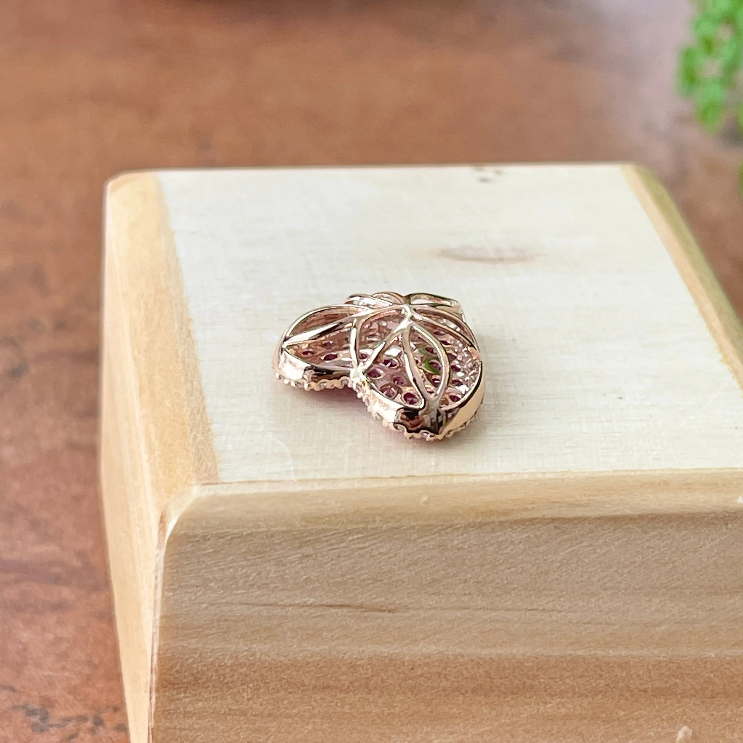 14KT Rose Gold Pave Pink Sapphire   Diamond Heart Slide Pendant