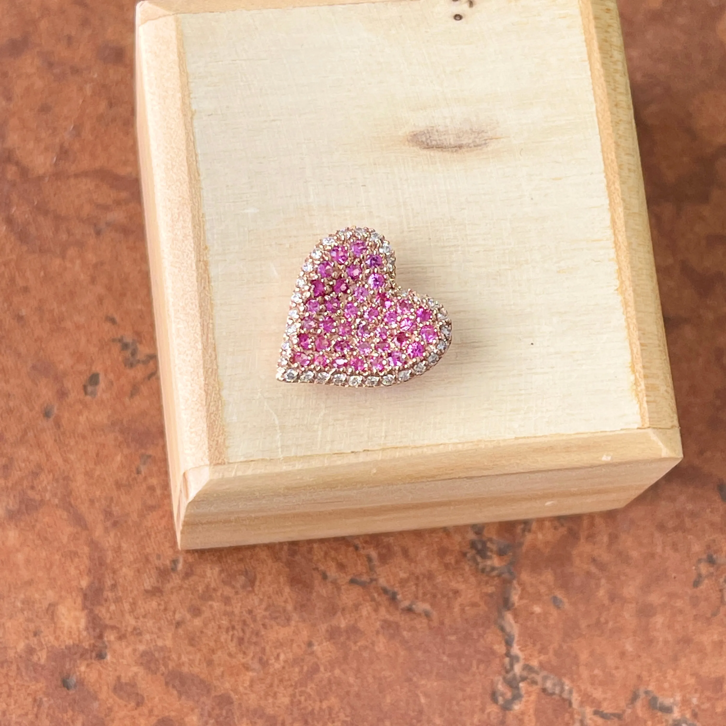 14KT Rose Gold Pave Pink Sapphire   Diamond Heart Slide Pendant