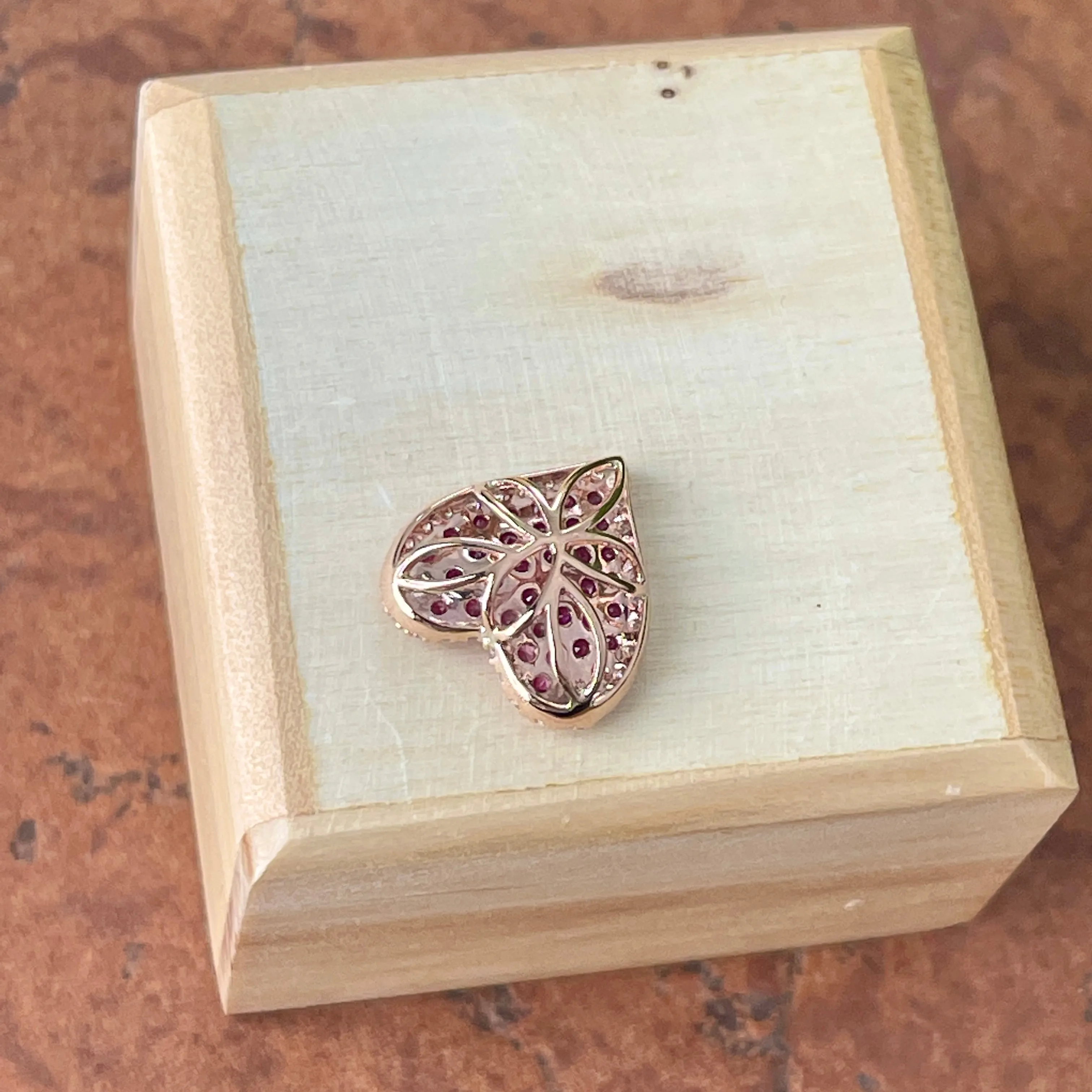 14KT Rose Gold Pave Pink Sapphire   Diamond Heart Slide Pendant