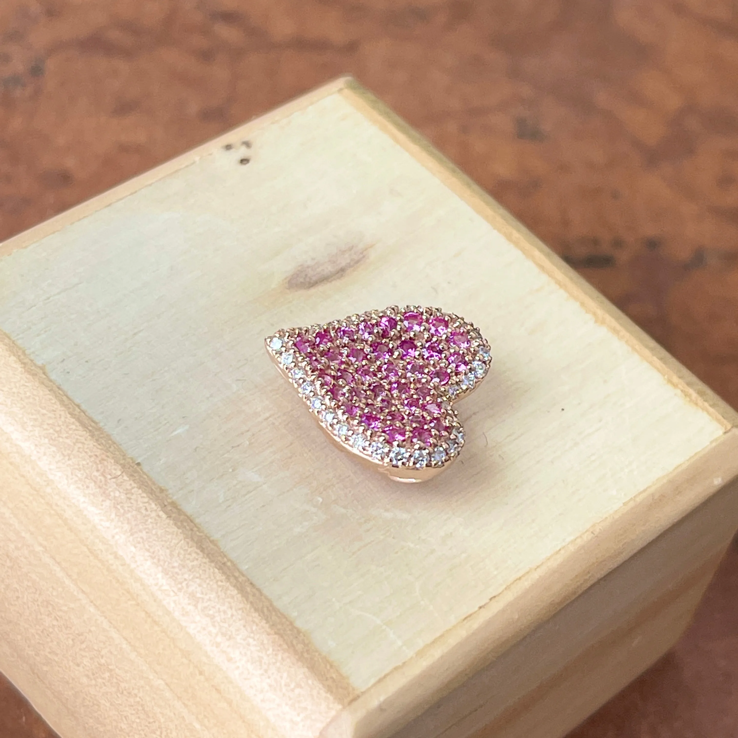 14KT Rose Gold Pave Pink Sapphire   Diamond Heart Slide Pendant