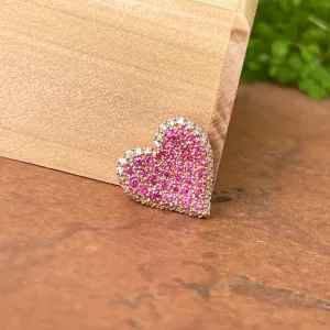 14KT Rose Gold Pave Pink Sapphire   Diamond Heart Slide Pendant