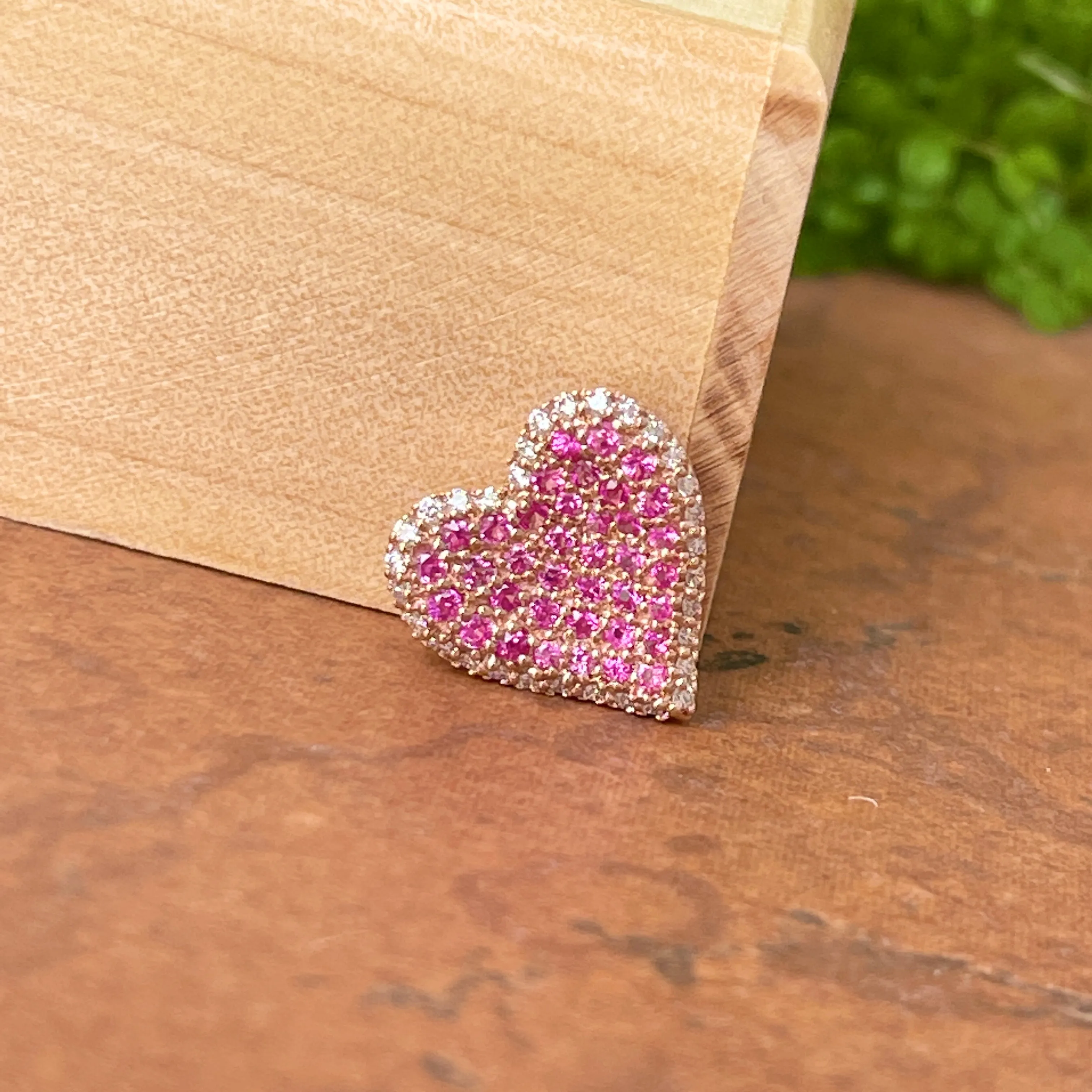 14KT Rose Gold Pave Pink Sapphire   Diamond Heart Slide Pendant