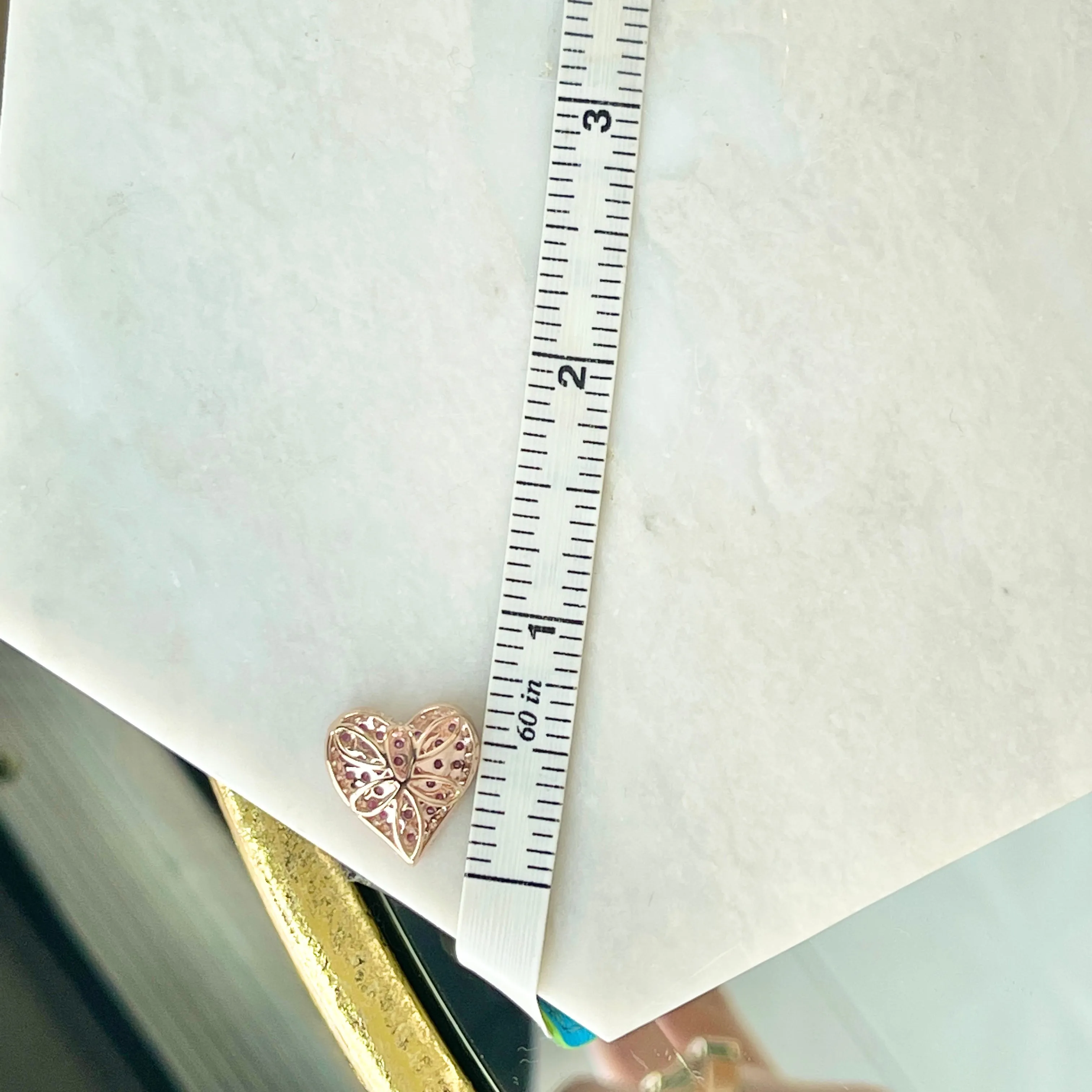 14KT Rose Gold Pave Pink Sapphire   Diamond Heart Slide Pendant