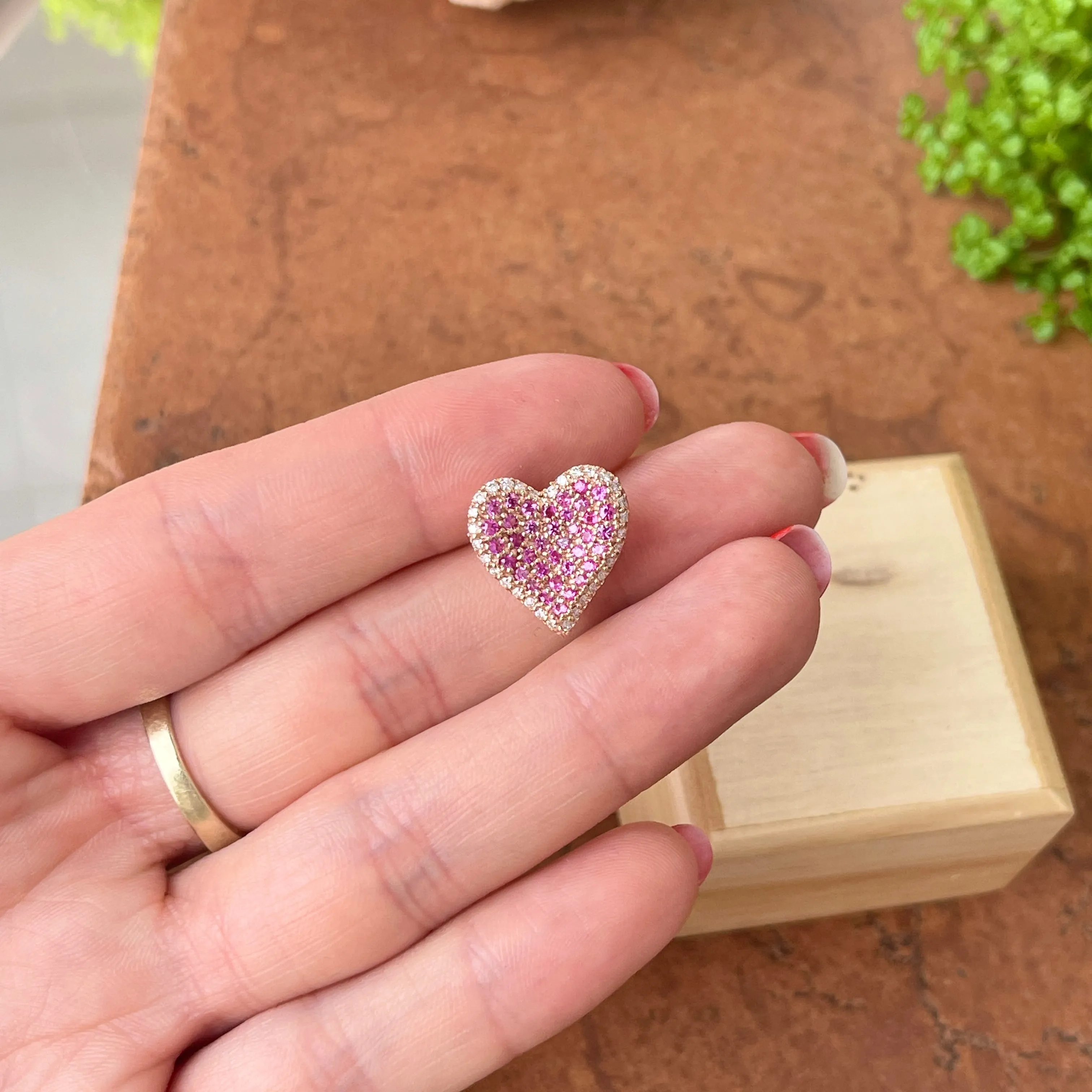 14KT Rose Gold Pave Pink Sapphire   Diamond Heart Slide Pendant