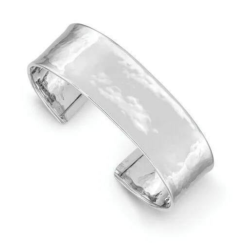 14KT White Gold Hammered Cuff Bangle Bracelet 19mm