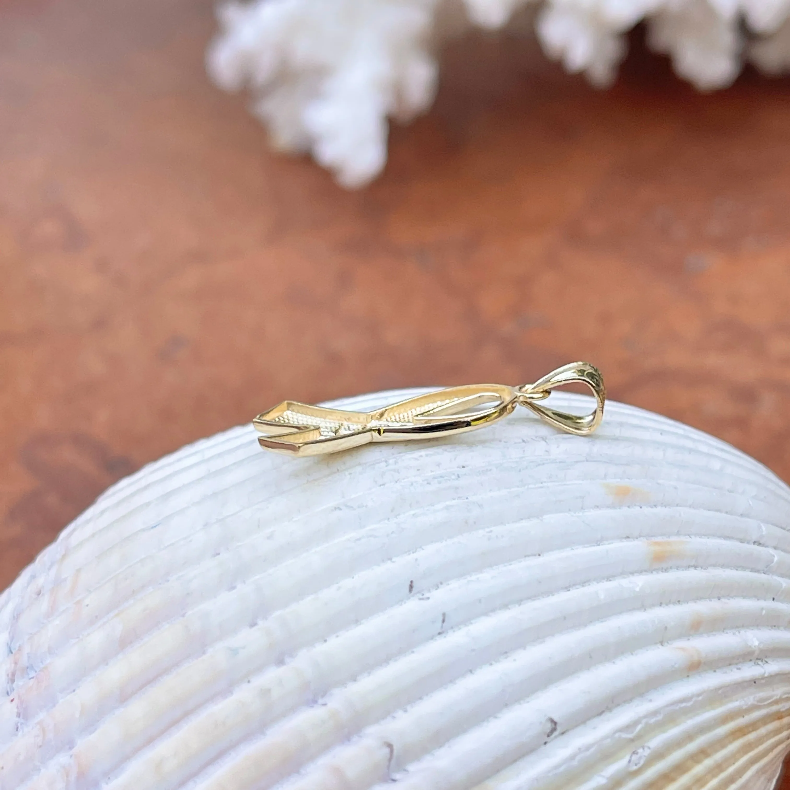 14KT Yellow Gold Cancer Awareness Hope Ribbon Pendant