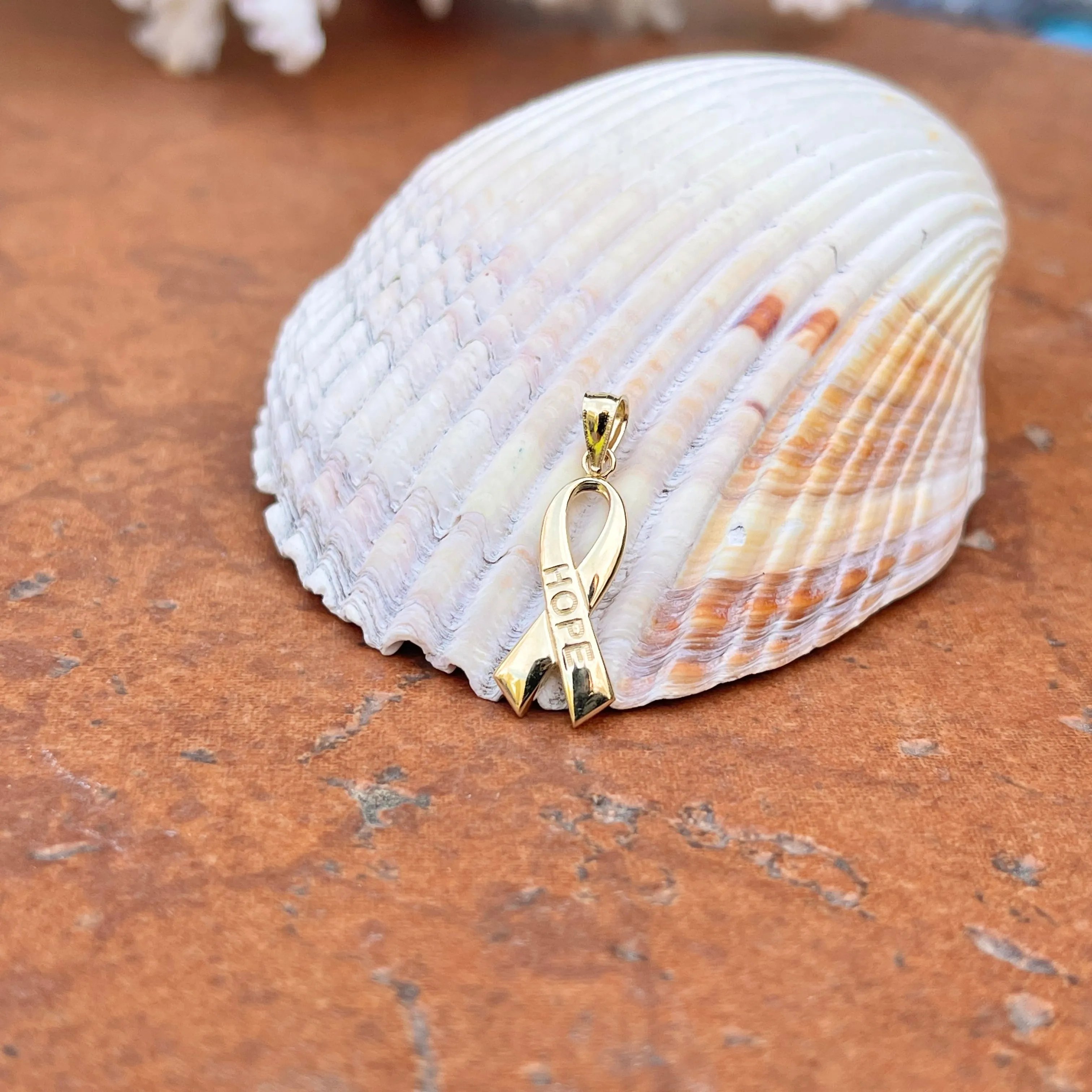 14KT Yellow Gold Cancer Awareness Hope Ribbon Pendant