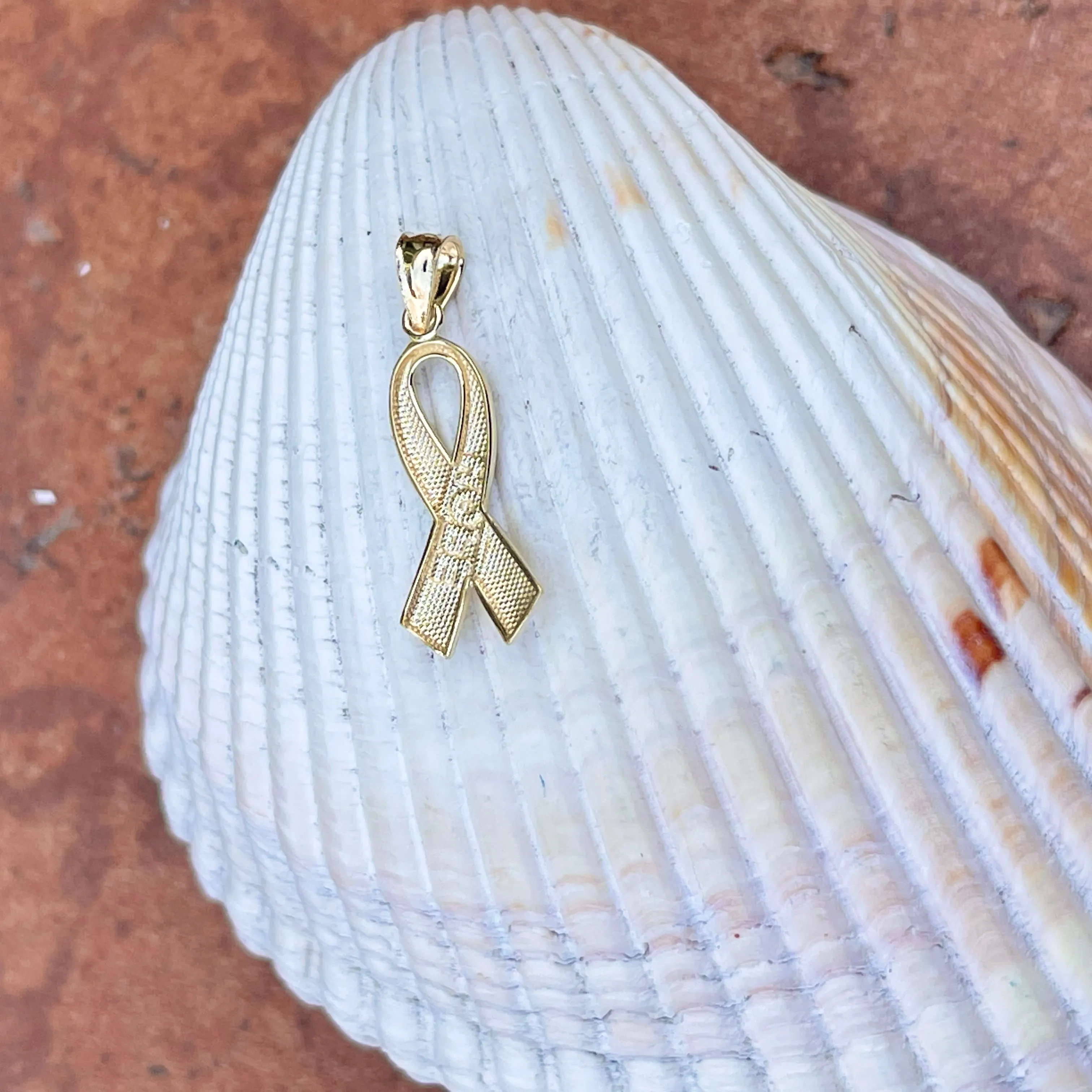 14KT Yellow Gold Cancer Awareness Hope Ribbon Pendant