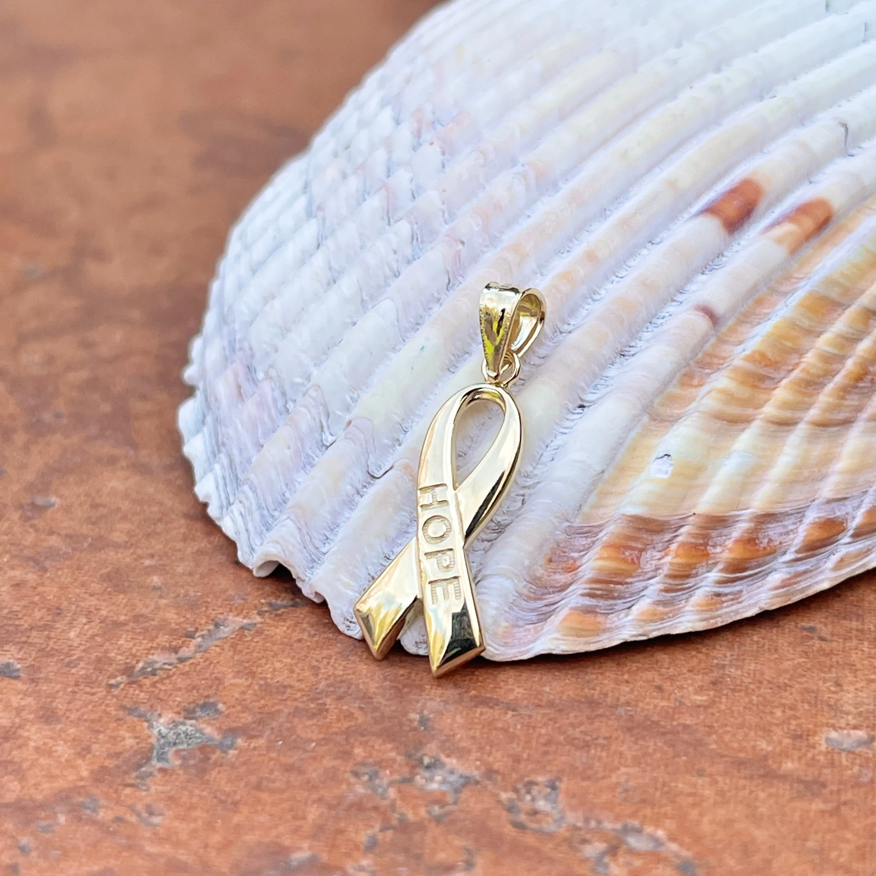 14KT Yellow Gold Cancer Awareness Hope Ribbon Pendant