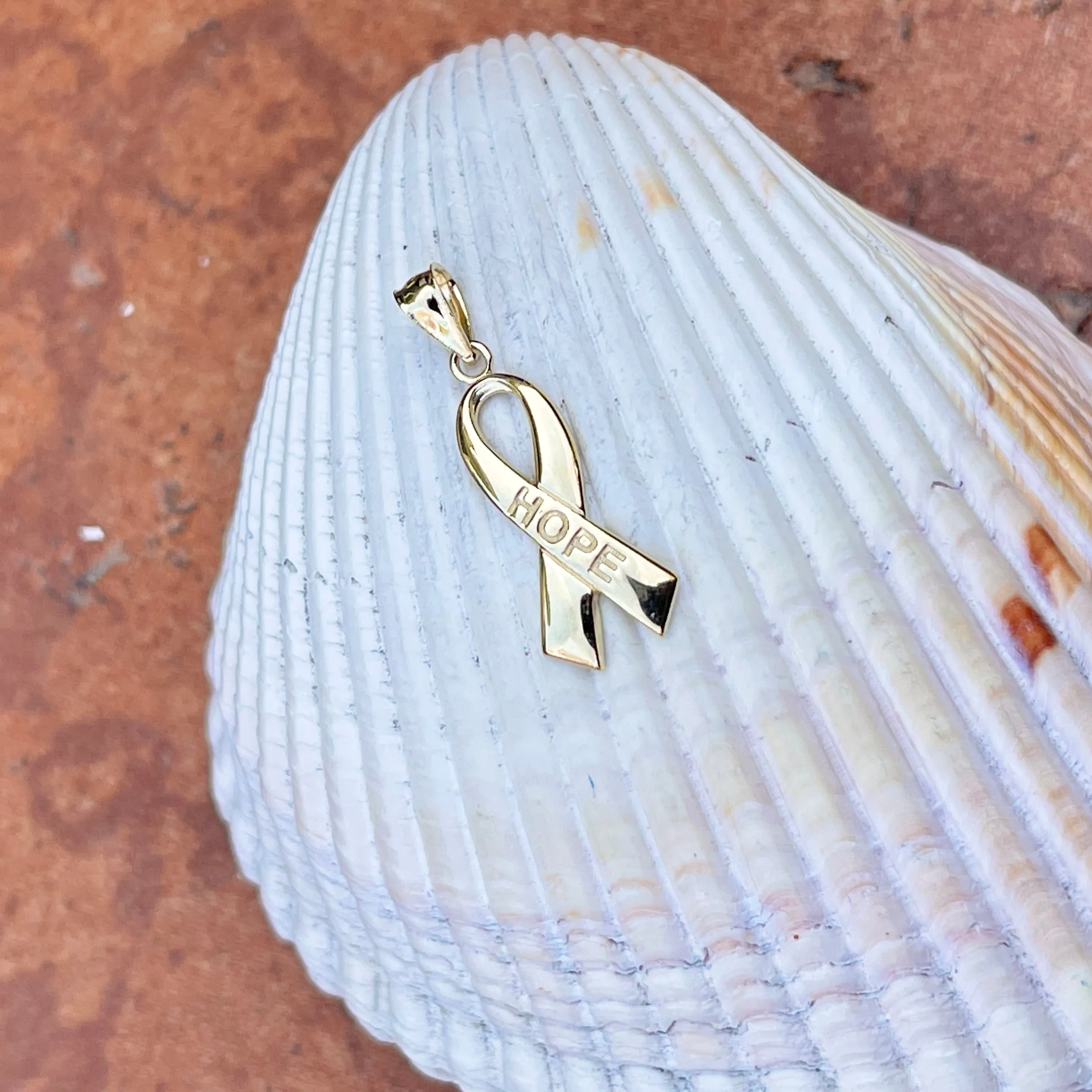 14KT Yellow Gold Cancer Awareness Hope Ribbon Pendant