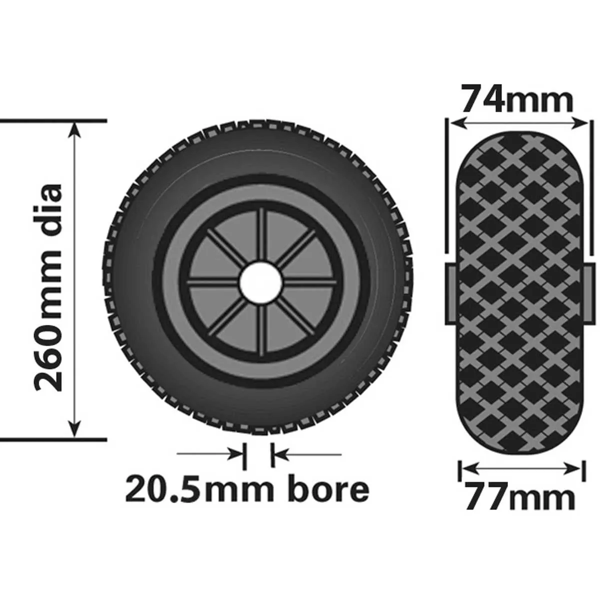 260mm Flat Free PU Foam / Plastic Wheel Fits MP437 - MP2295