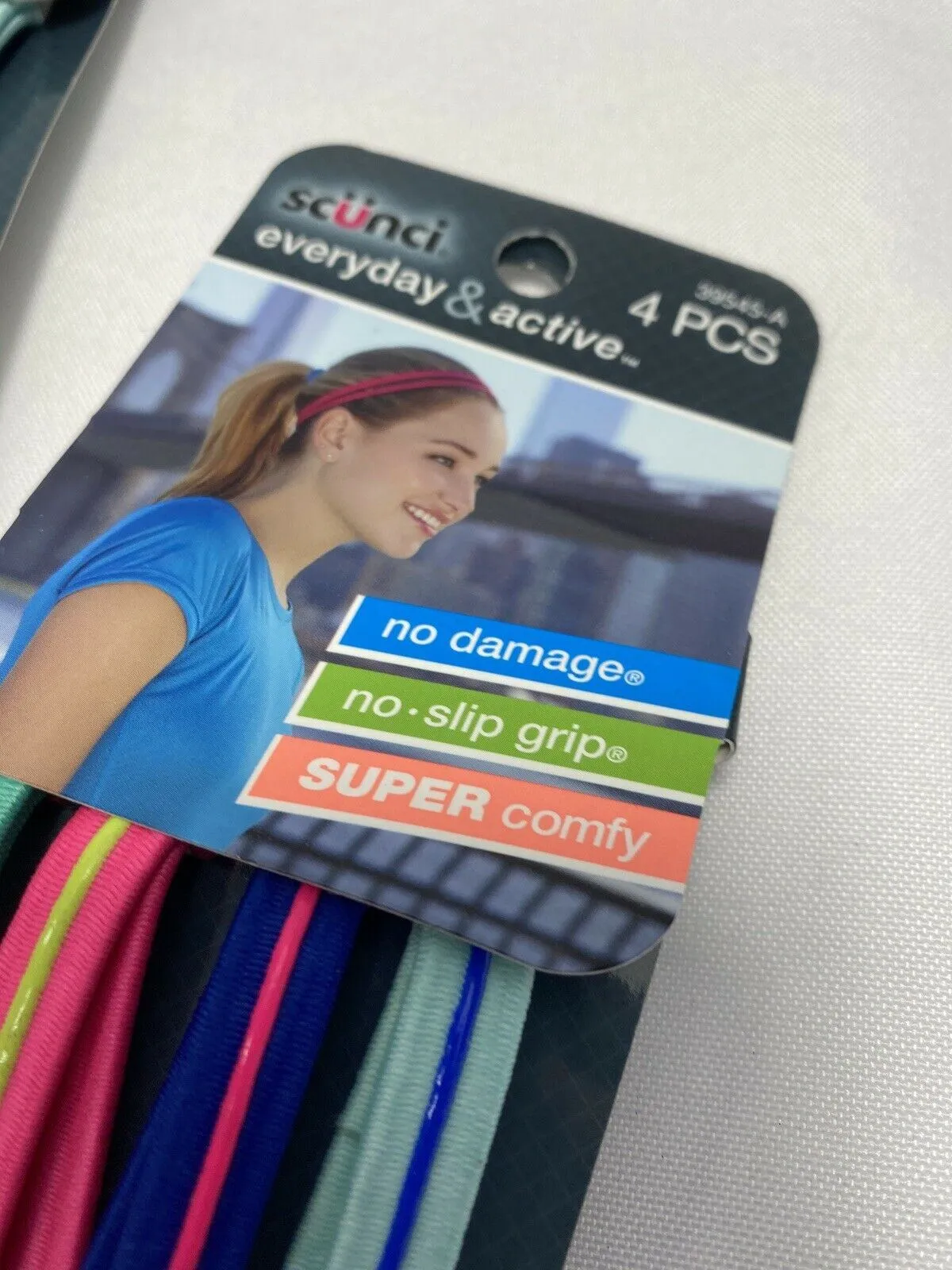 (3) Scunci Head Wrap No Slip Grip Band Comfy Blue Pink Yellow Thin Slim 12 Total