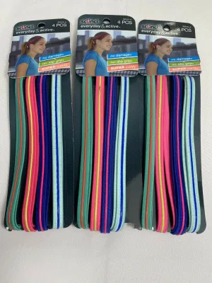 (3) Scunci Head Wrap No Slip Grip Band Comfy Blue Pink Yellow Thin Slim 12 Total