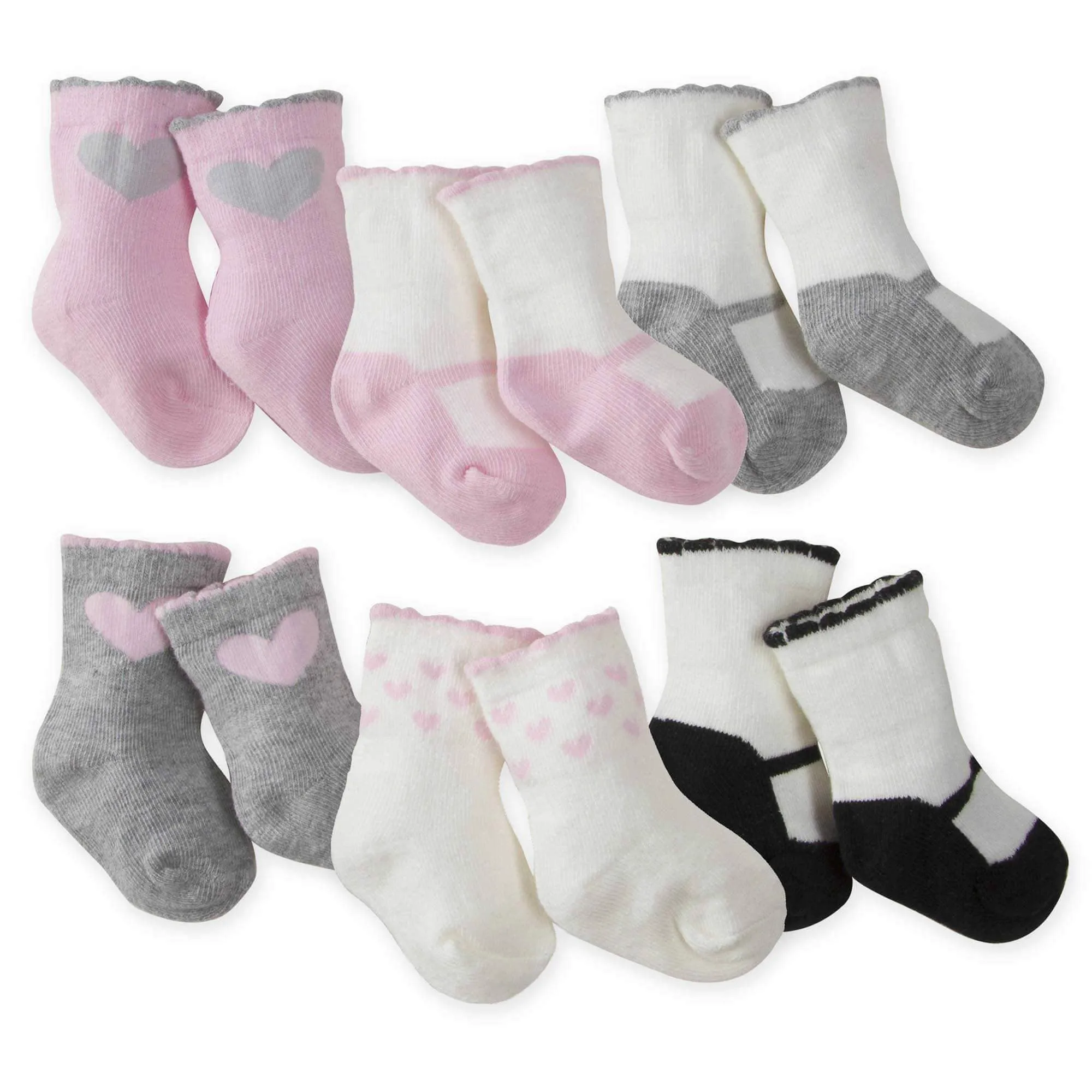 6-Pack Baby Girls Heart Wiggle Proof® Jersey Crew Socks
