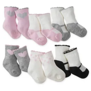 6-Pack Baby Girls Heart Wiggle Proof® Jersey Crew Socks