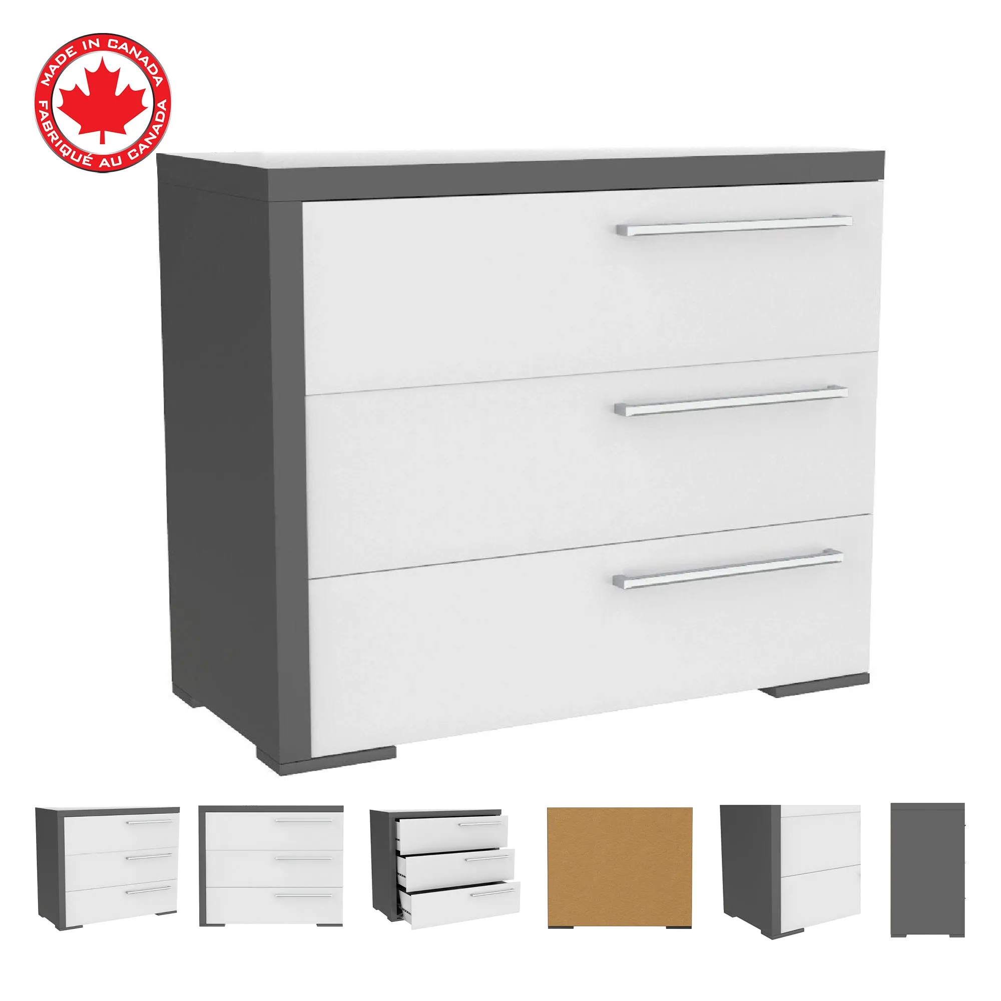 Alpine 3 drawer desk, Dark Grey and White