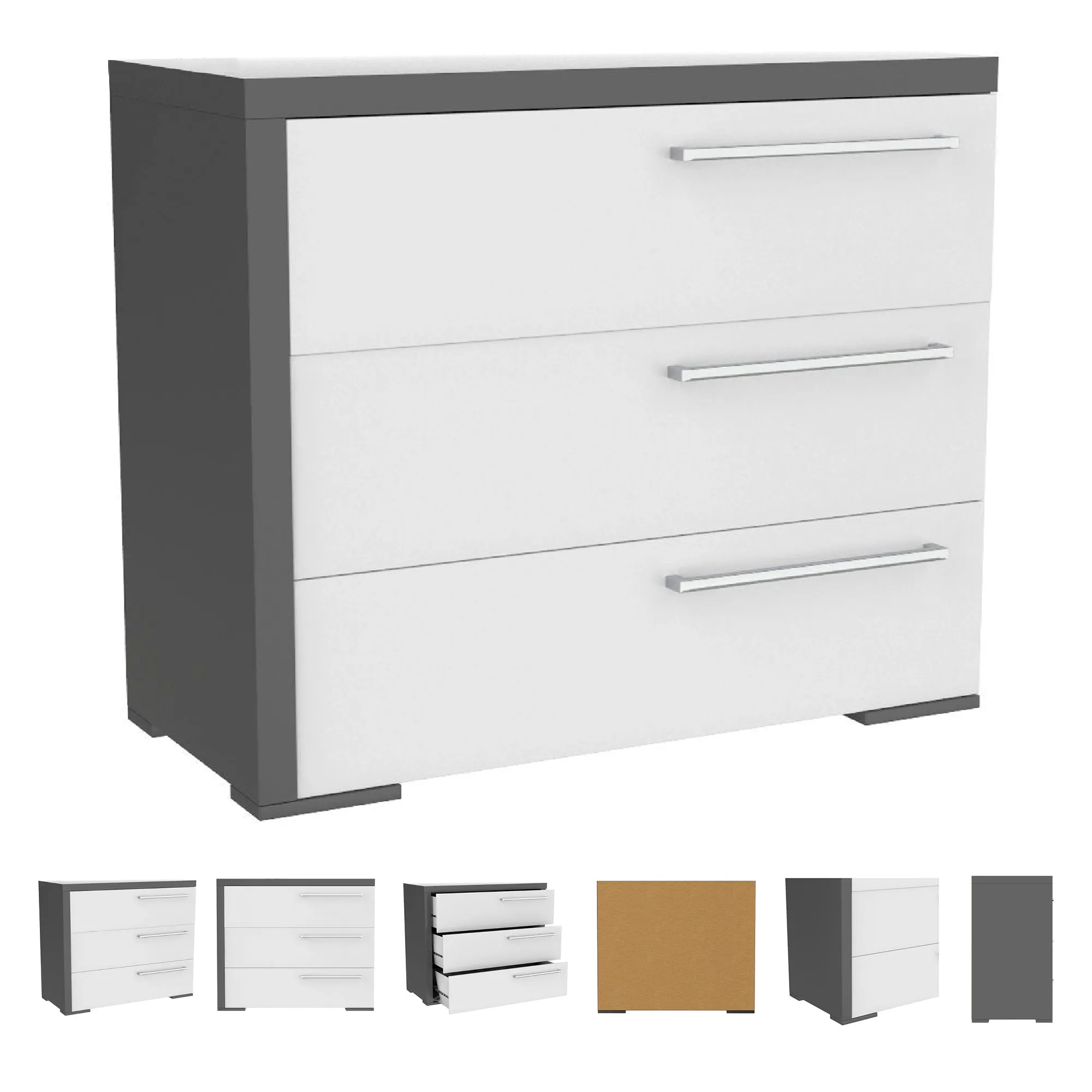 Alpine 3 drawer desk, Dark Grey and White