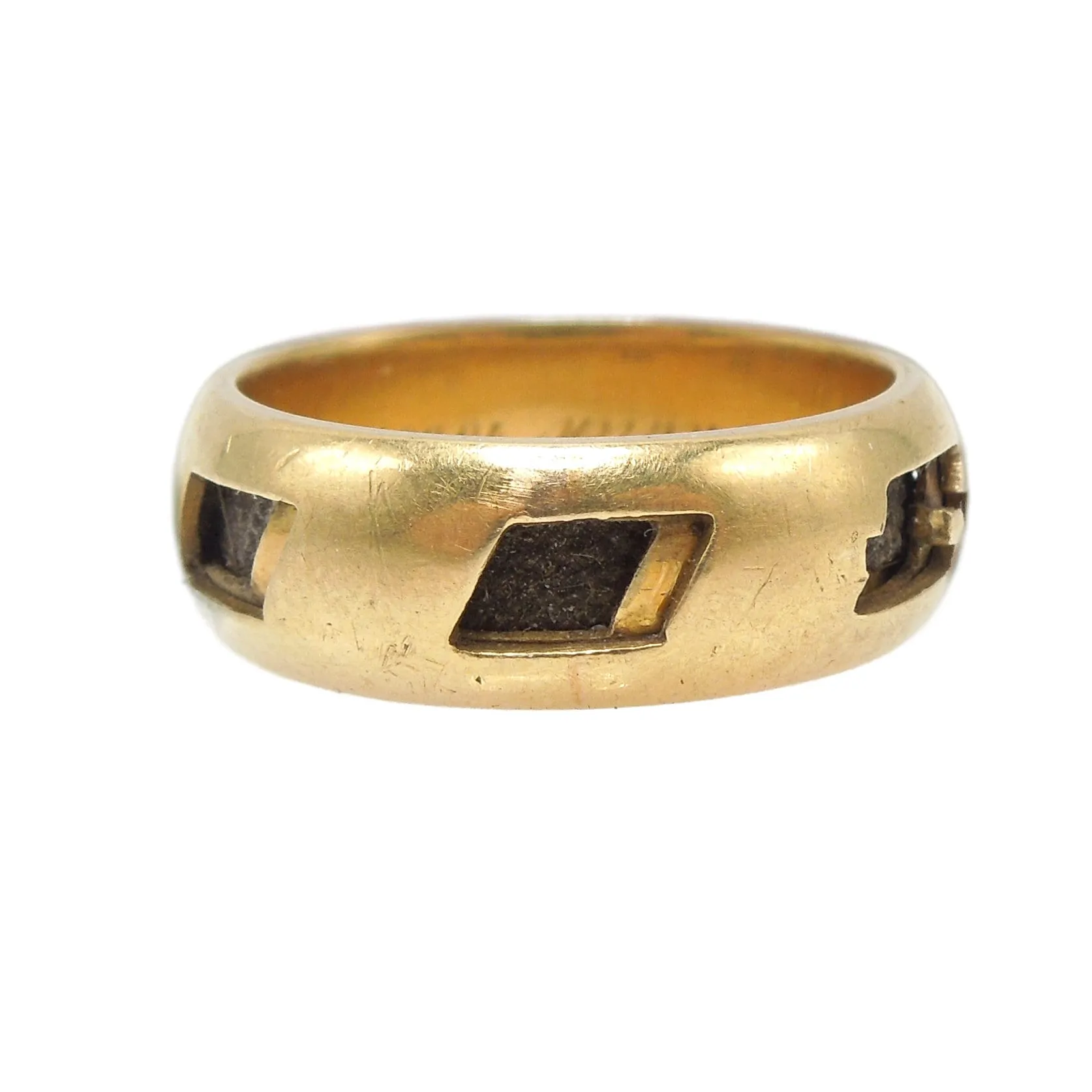 Antique Victorian Mourning Ring with Trap Windows and Hair Intact (ca. 1885)