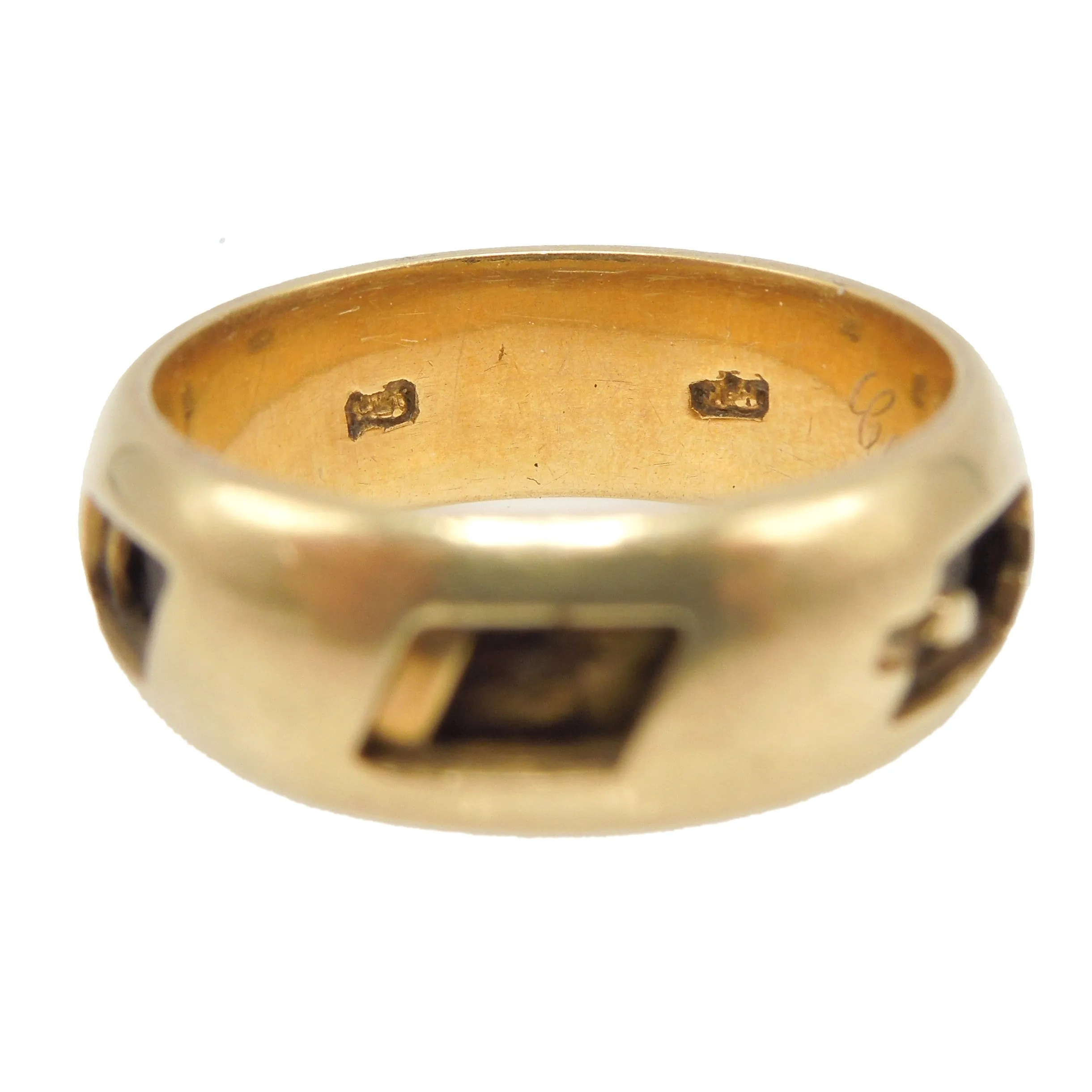 Antique Victorian Mourning Ring with Trap Windows and Hair Intact (ca. 1885)