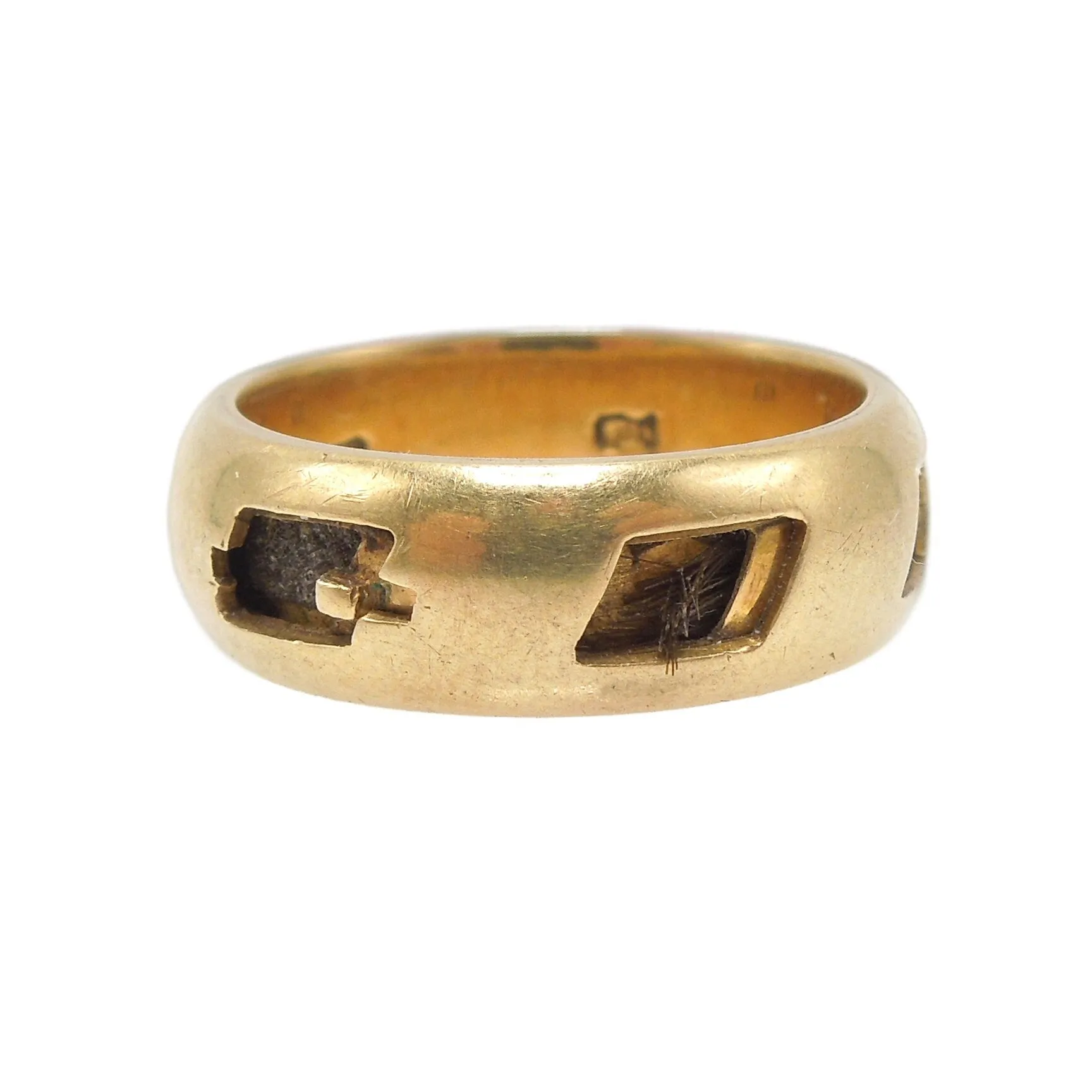 Antique Victorian Mourning Ring with Trap Windows and Hair Intact (ca. 1885)