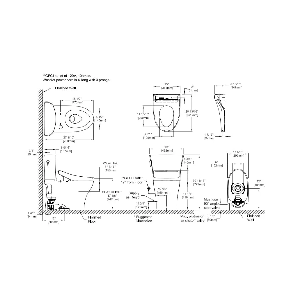 Aquia IV Arc - Washlet  C5 Complete Dual Flush Two Piece Toilet - Floor Mount - 19" Vitreous China/Cotton