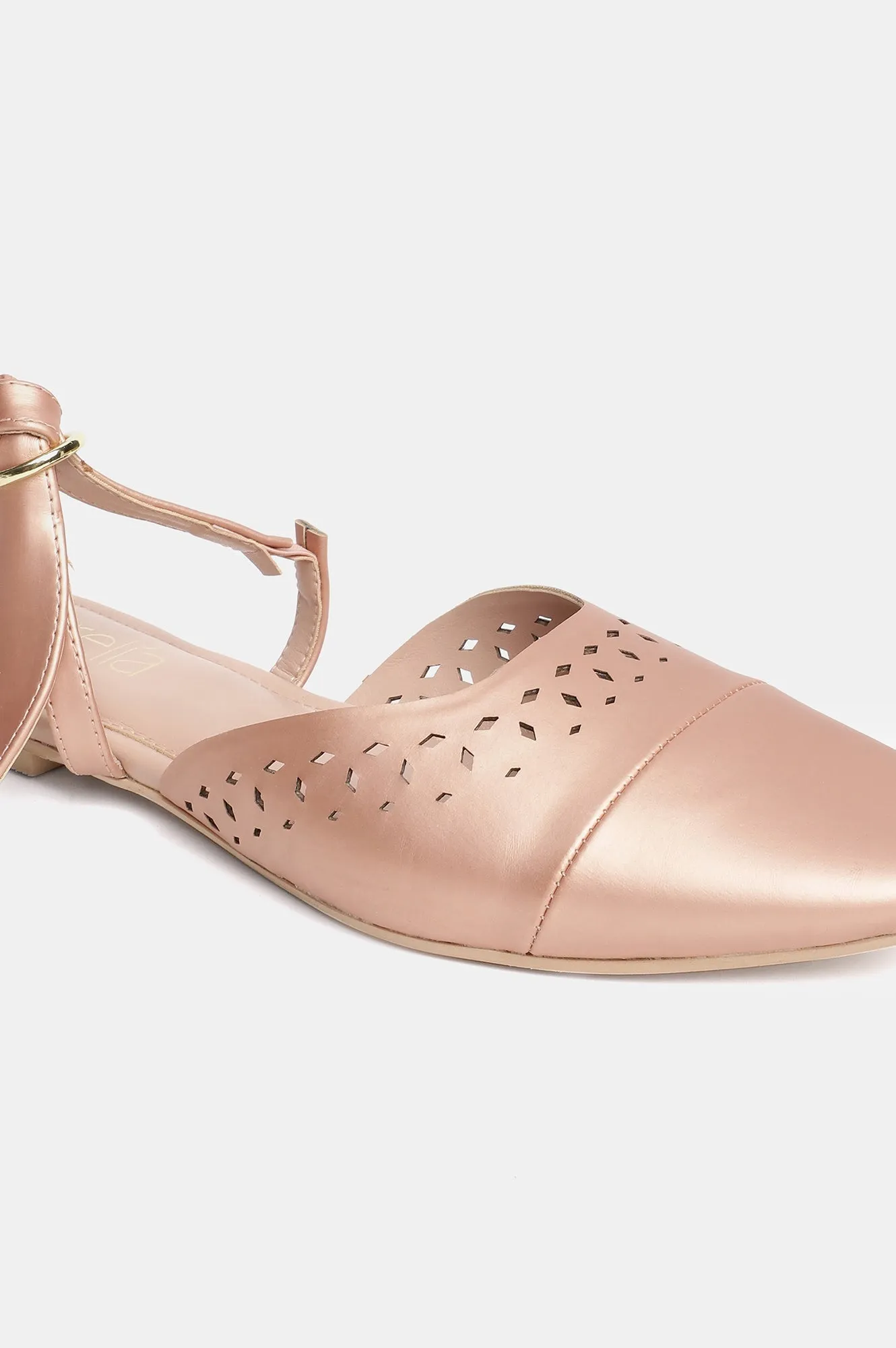 Aurelia Laser Cut Rose Gold Square Toe Flat