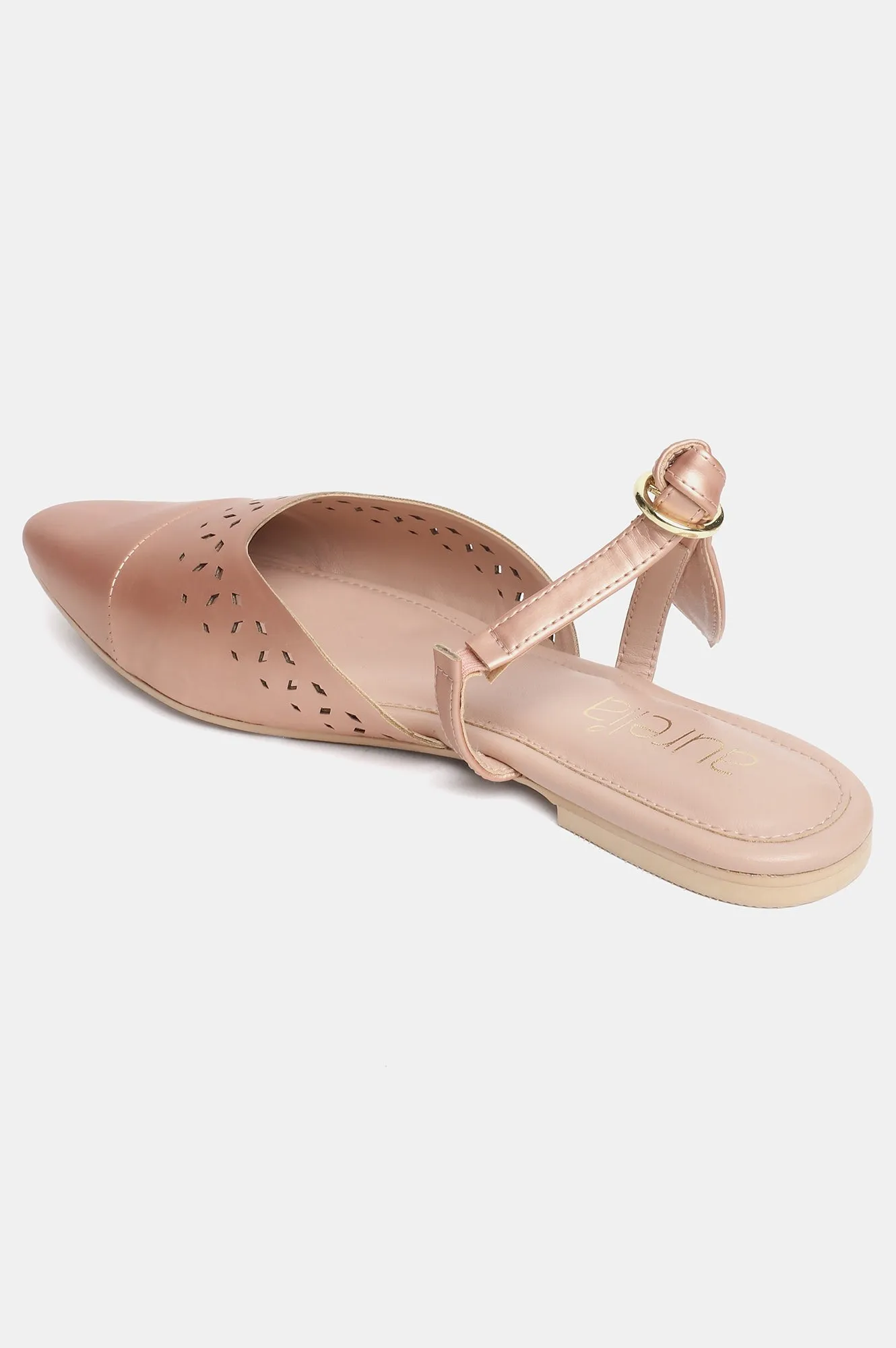 Aurelia Laser Cut Rose Gold Square Toe Flat