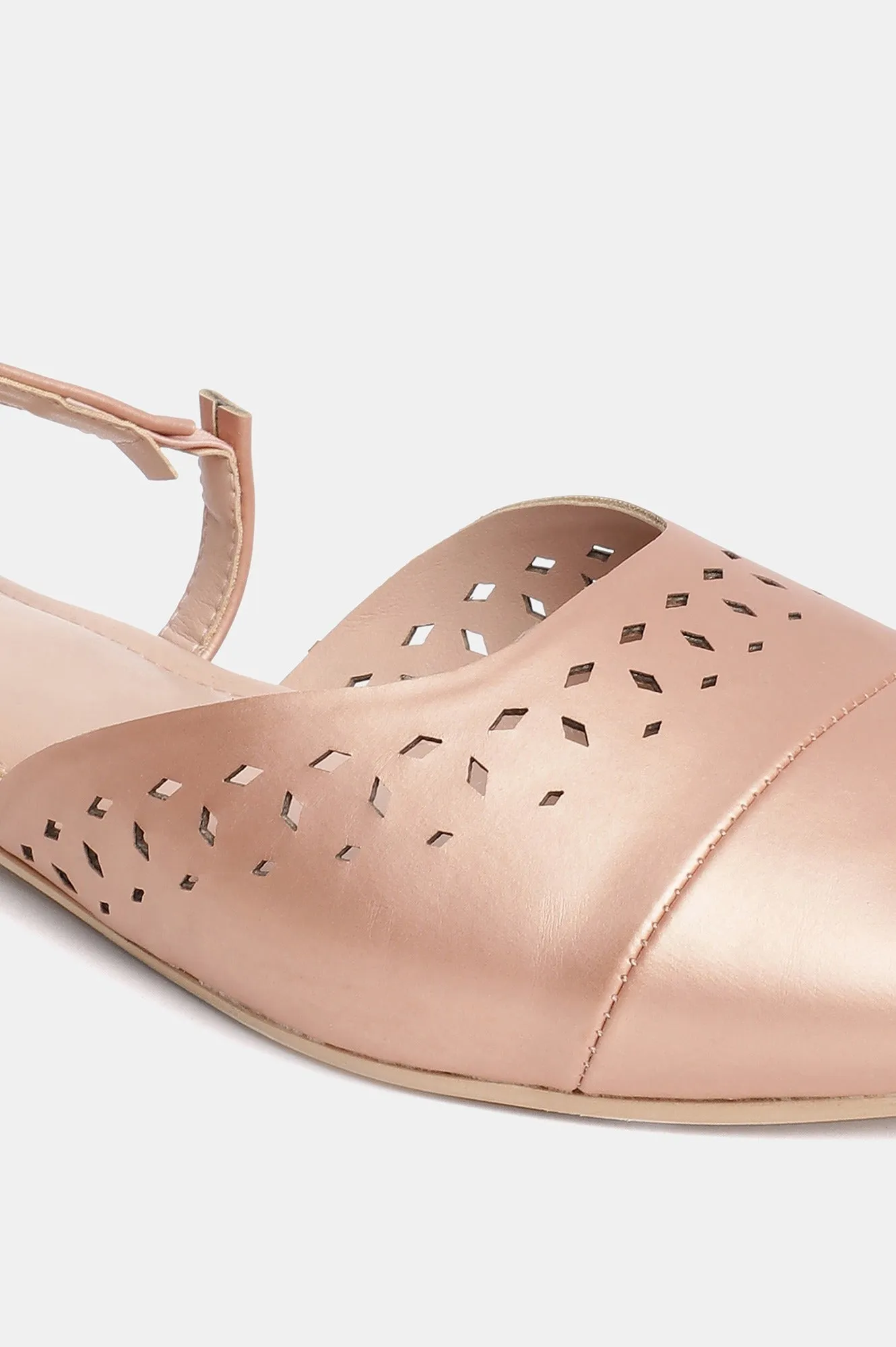 Aurelia Laser Cut Rose Gold Square Toe Flat