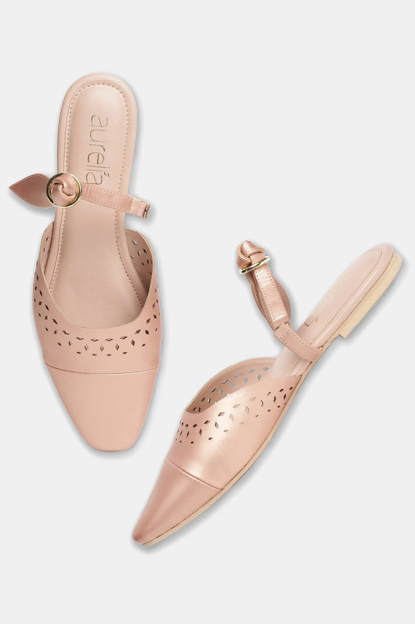 Aurelia Laser Cut Rose Gold Square Toe Flat