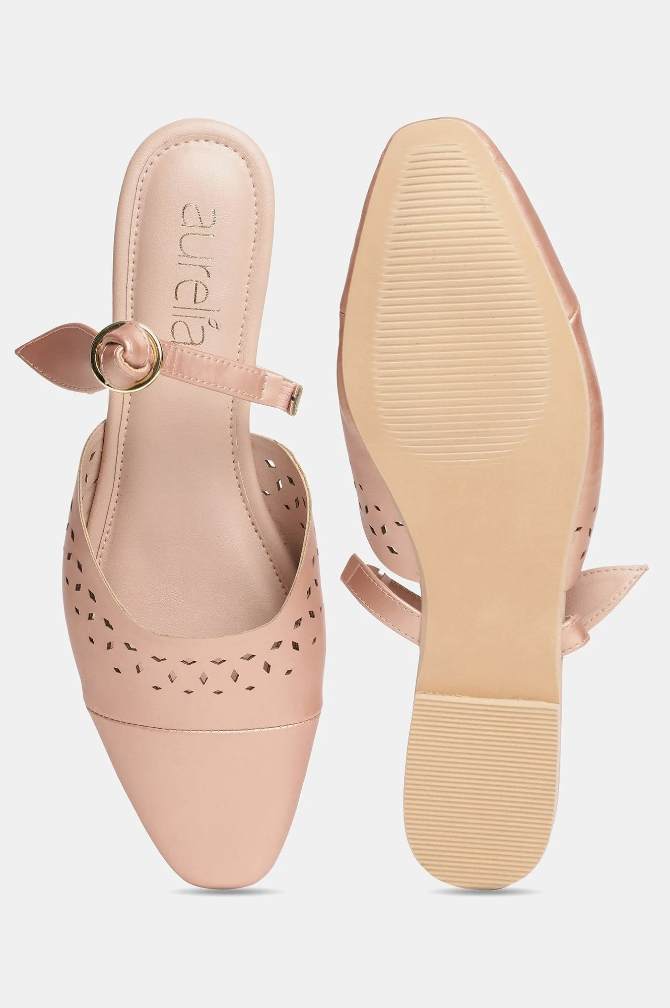 Aurelia Laser Cut Rose Gold Square Toe Flat