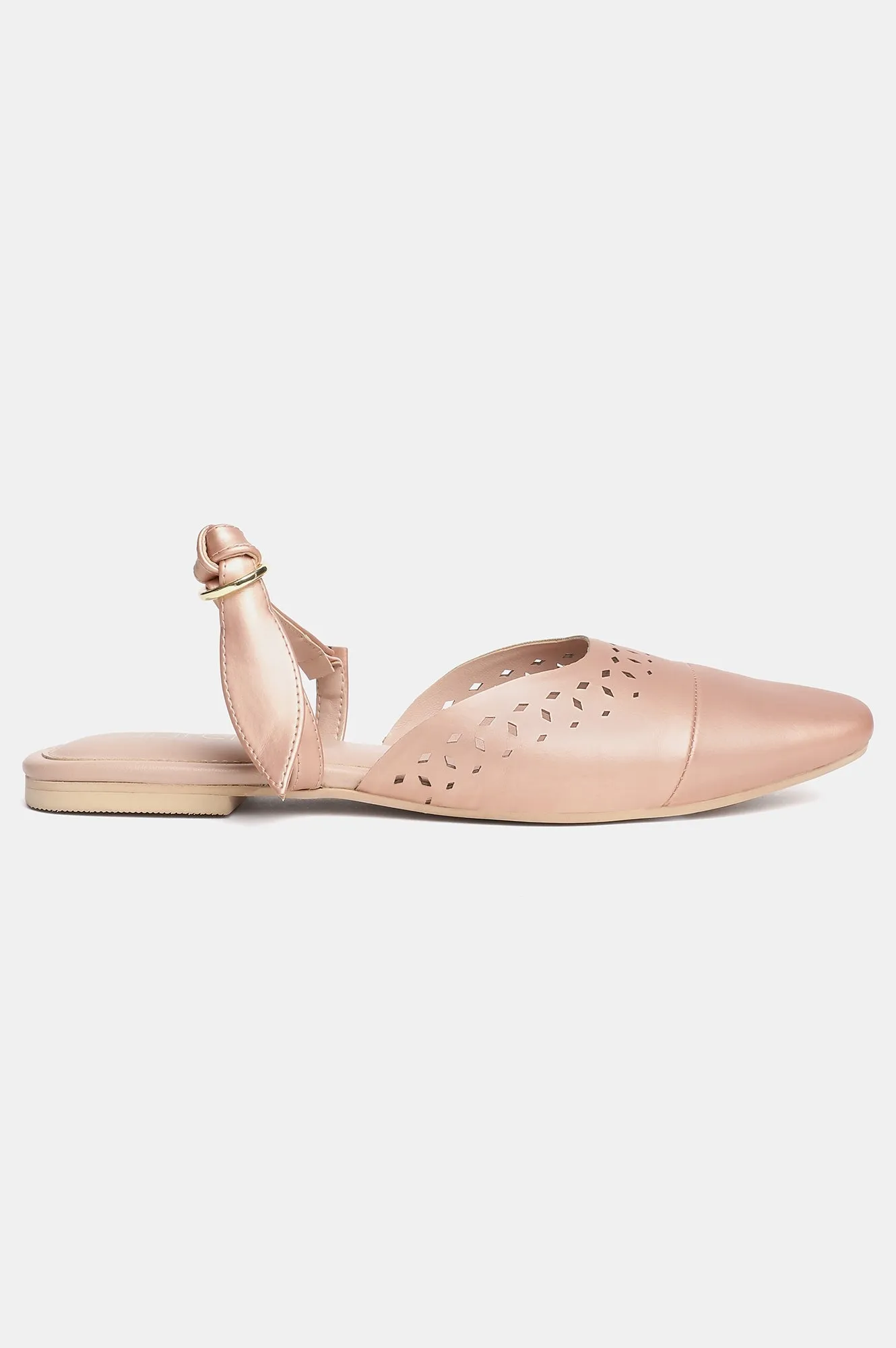 Aurelia Laser Cut Rose Gold Square Toe Flat