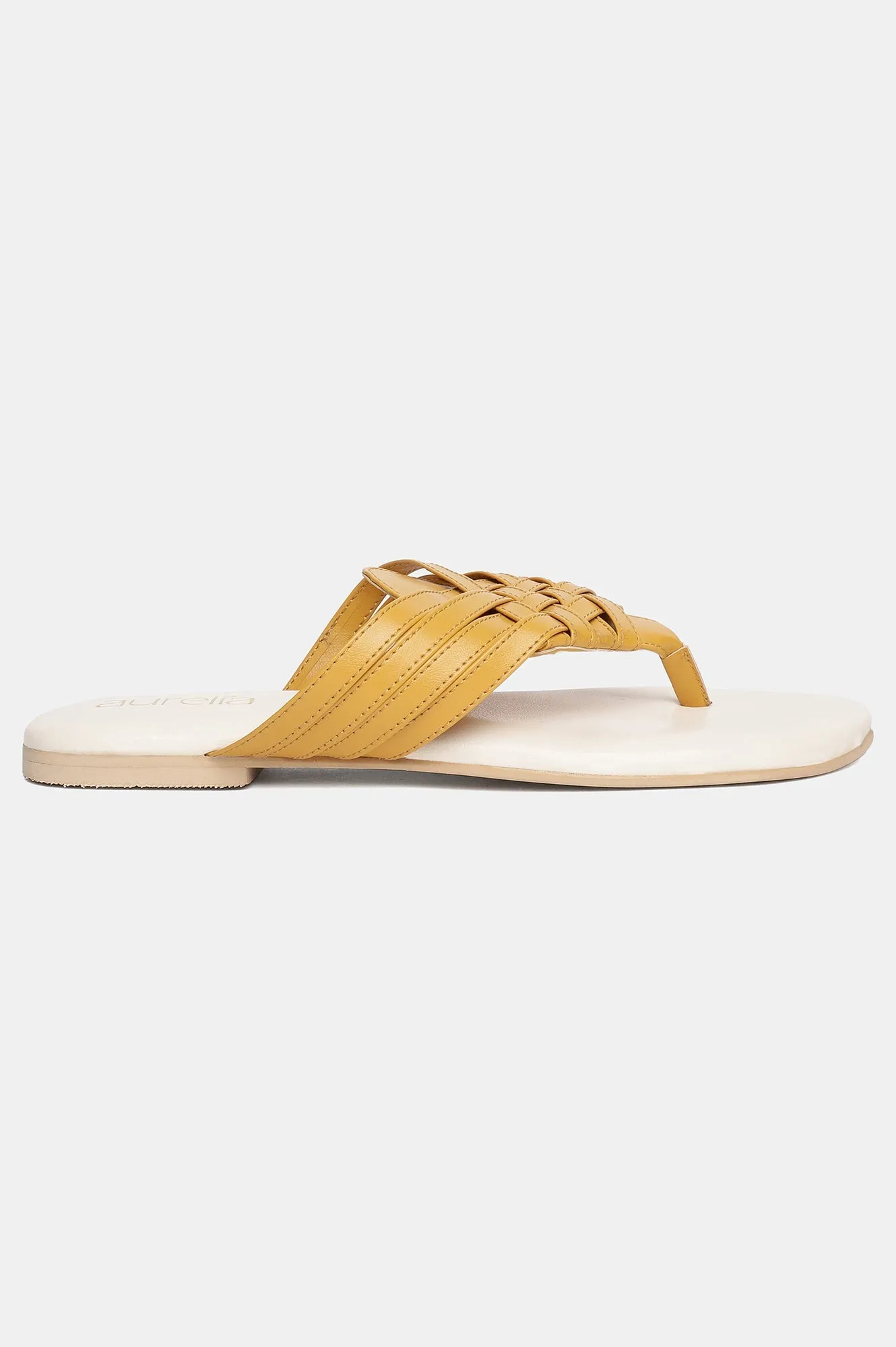 Aurelia Mustard Woven Design Round Toe Flat-Zsasha