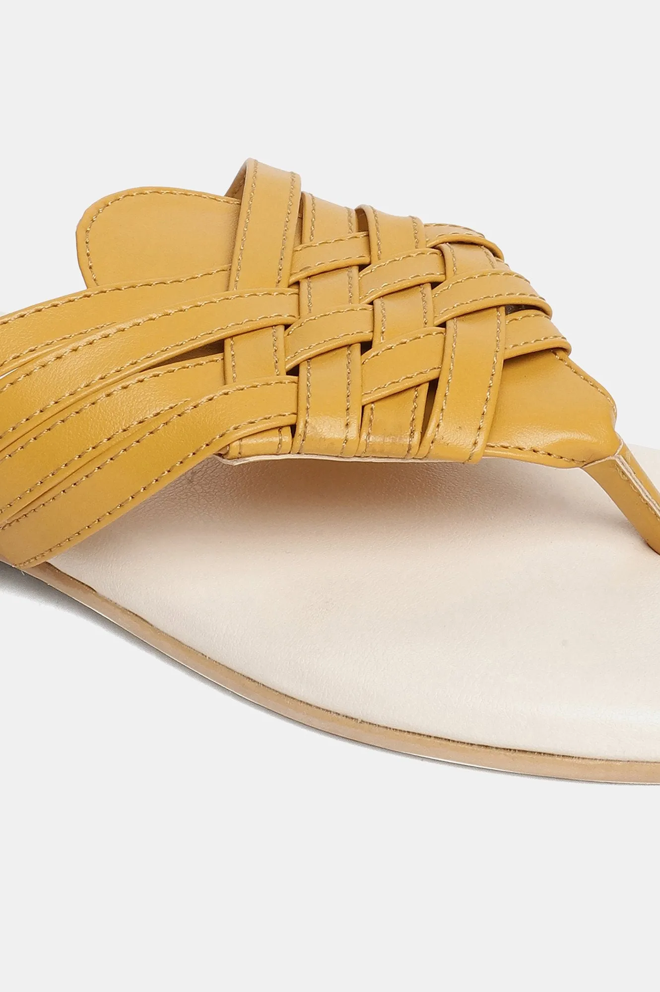 Aurelia Mustard Woven Design Round Toe Flat-Zsasha
