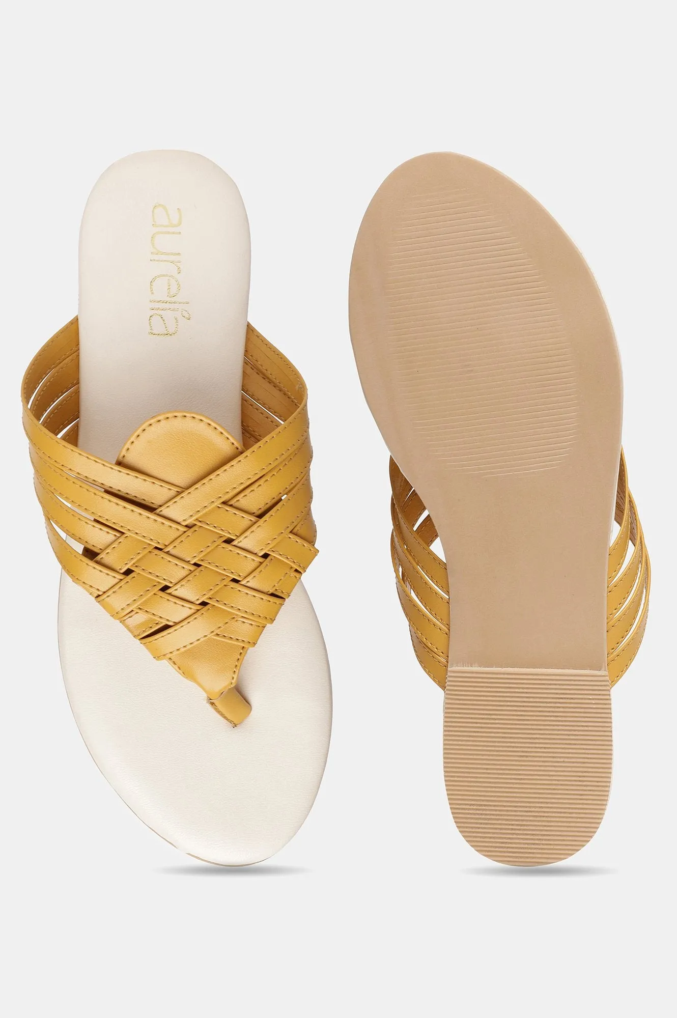 Aurelia Mustard Woven Design Round Toe Flat-Zsasha