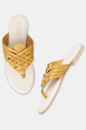 Aurelia Mustard Woven Design Round Toe Flat-Zsasha
