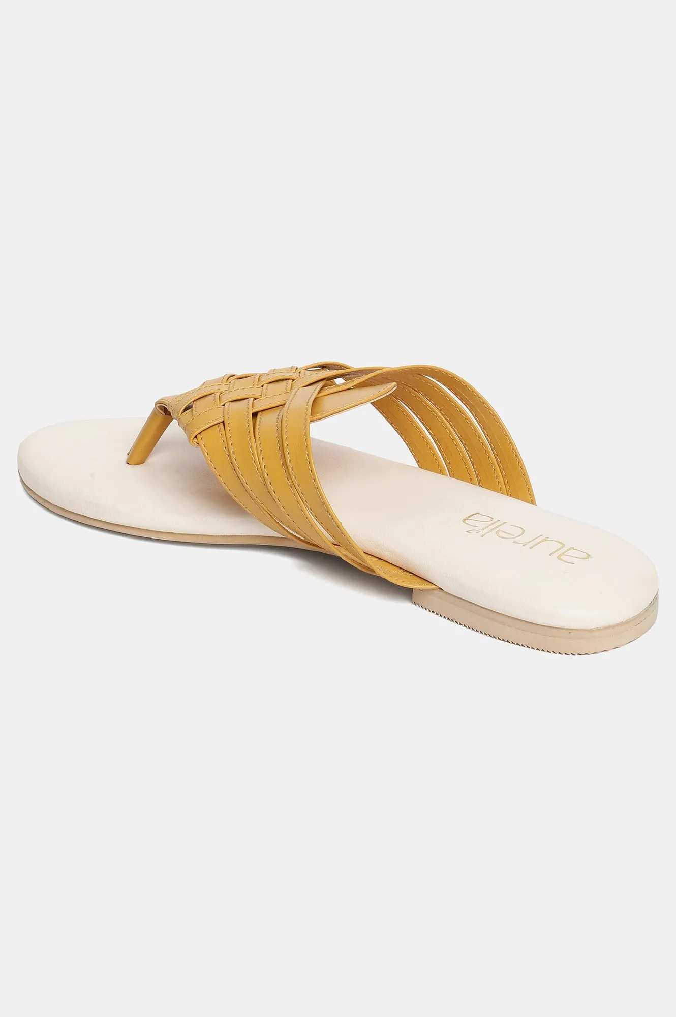 Aurelia Mustard Woven Design Round Toe Flat-Zsasha