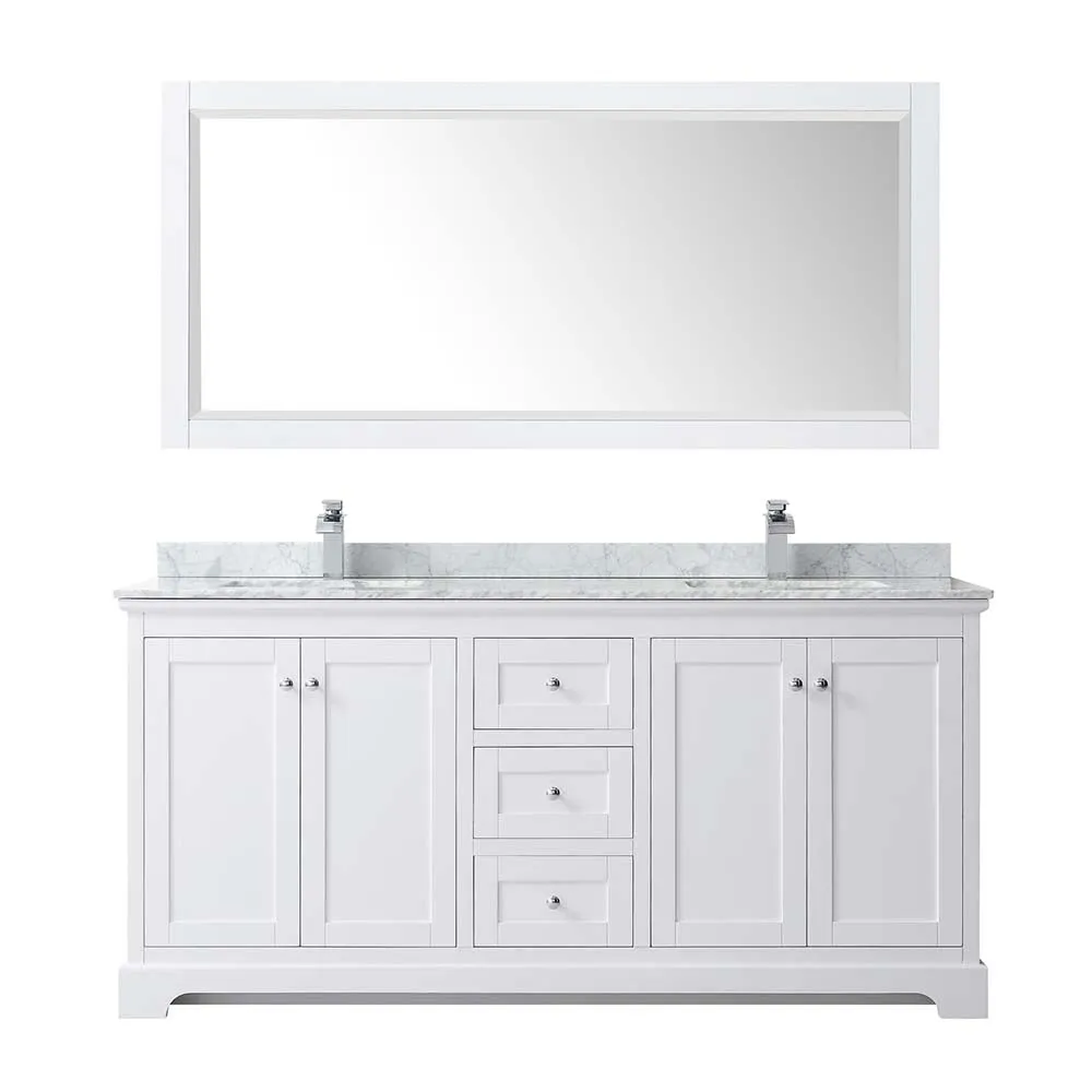 Avery 72 Inch Double Bathroom Vanity in White - Polished Chrome Trim