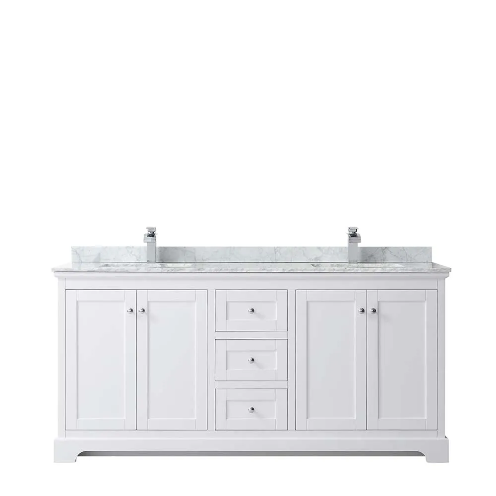 Avery 72 Inch Double Bathroom Vanity in White - Polished Chrome Trim