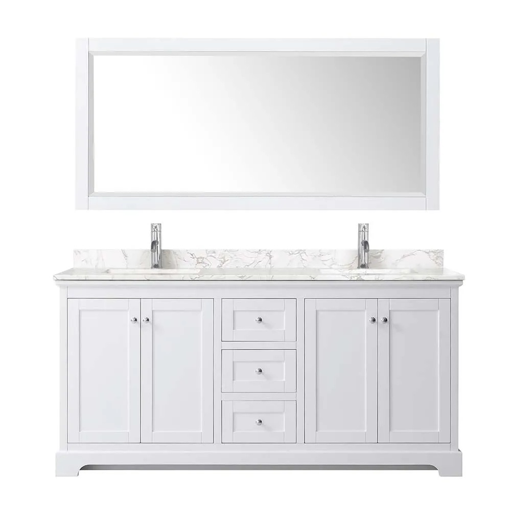 Avery 72 Inch Double Bathroom Vanity in White - Polished Chrome Trim