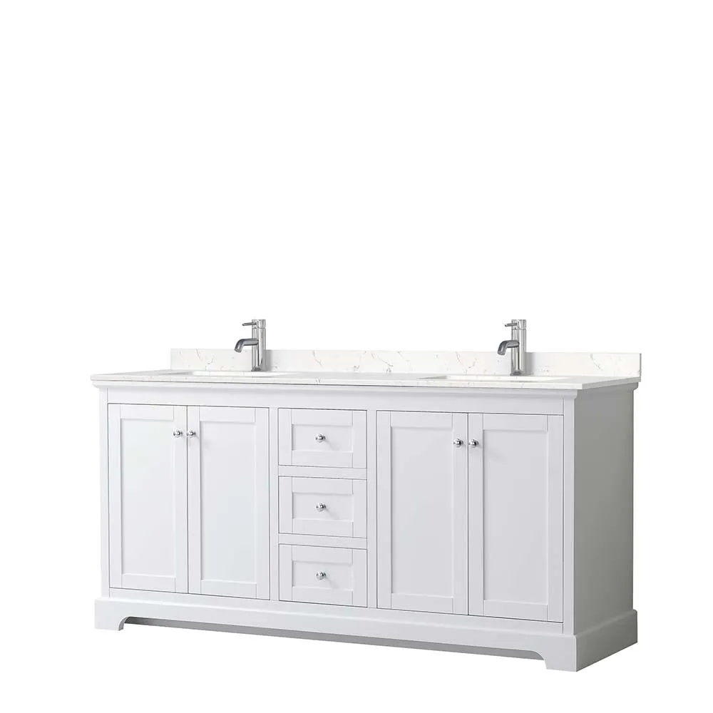 Avery 72 Inch Double Bathroom Vanity in White - Polished Chrome Trim