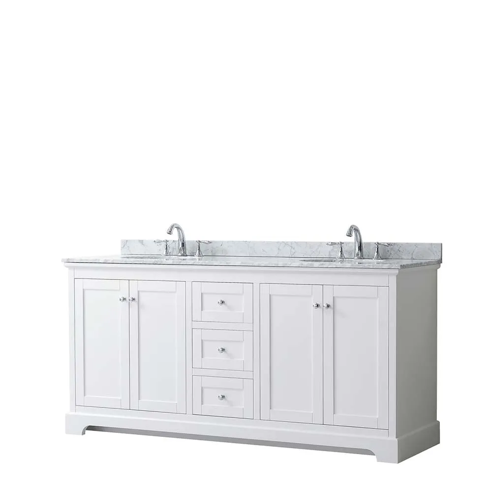 Avery 72 Inch Double Bathroom Vanity in White - Polished Chrome Trim