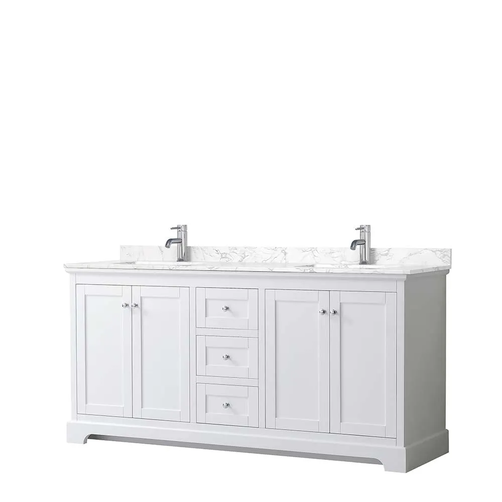 Avery 72 Inch Double Bathroom Vanity in White - Polished Chrome Trim