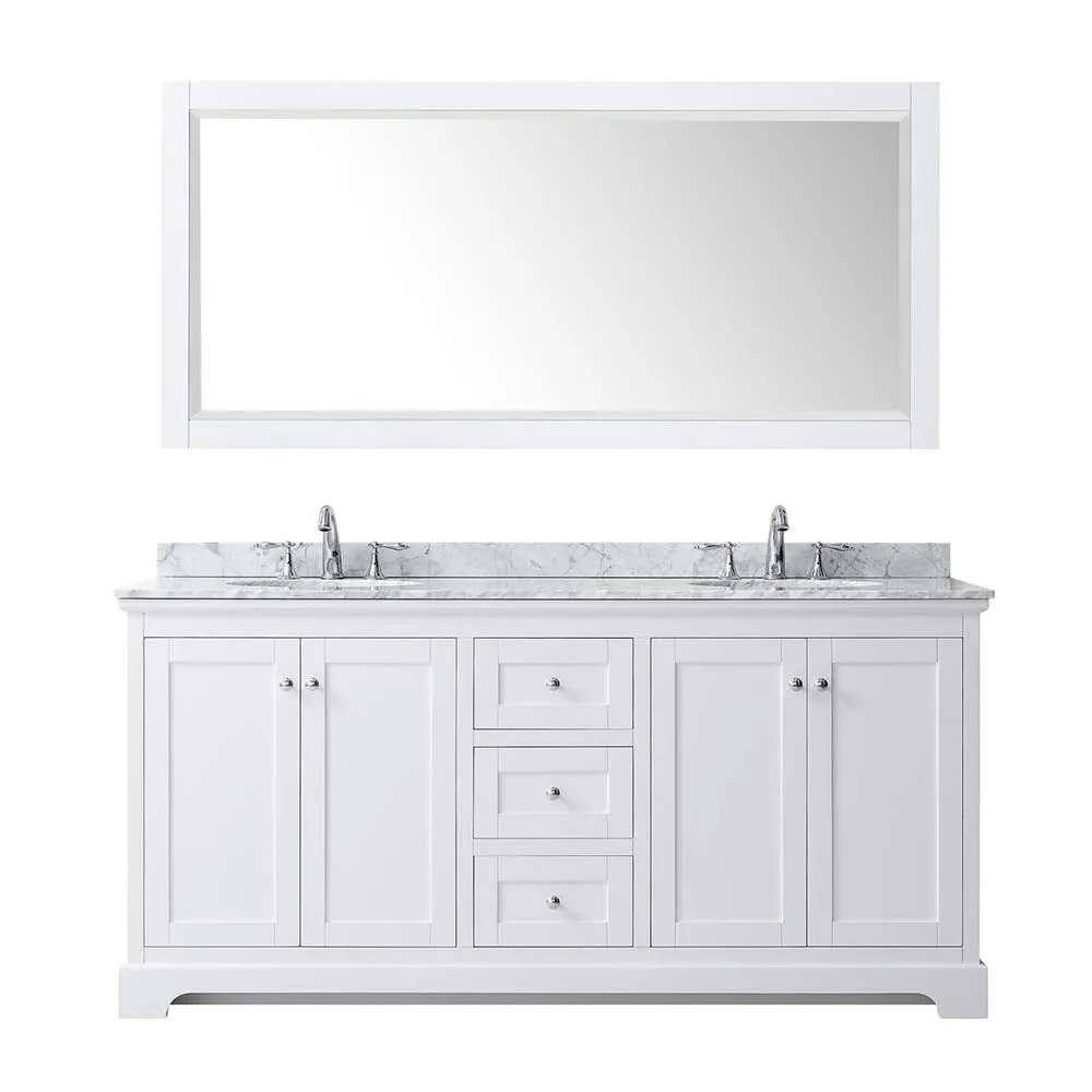 Avery 72 Inch Double Bathroom Vanity in White - Polished Chrome Trim