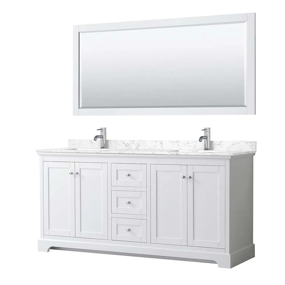Avery 72 Inch Double Bathroom Vanity in White - Polished Chrome Trim